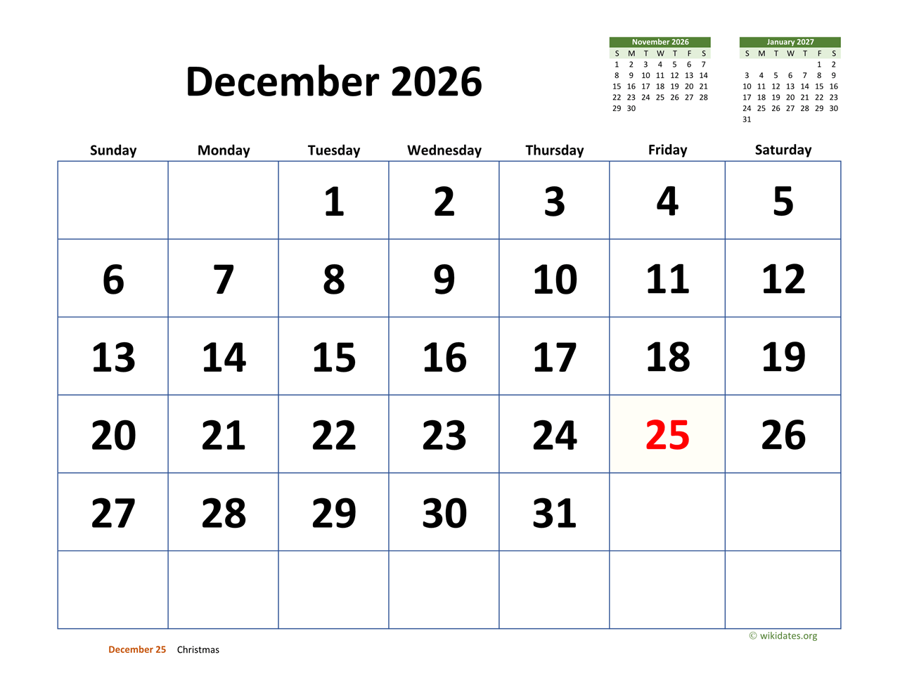 December 2026 Calendar December 2026 Calendar