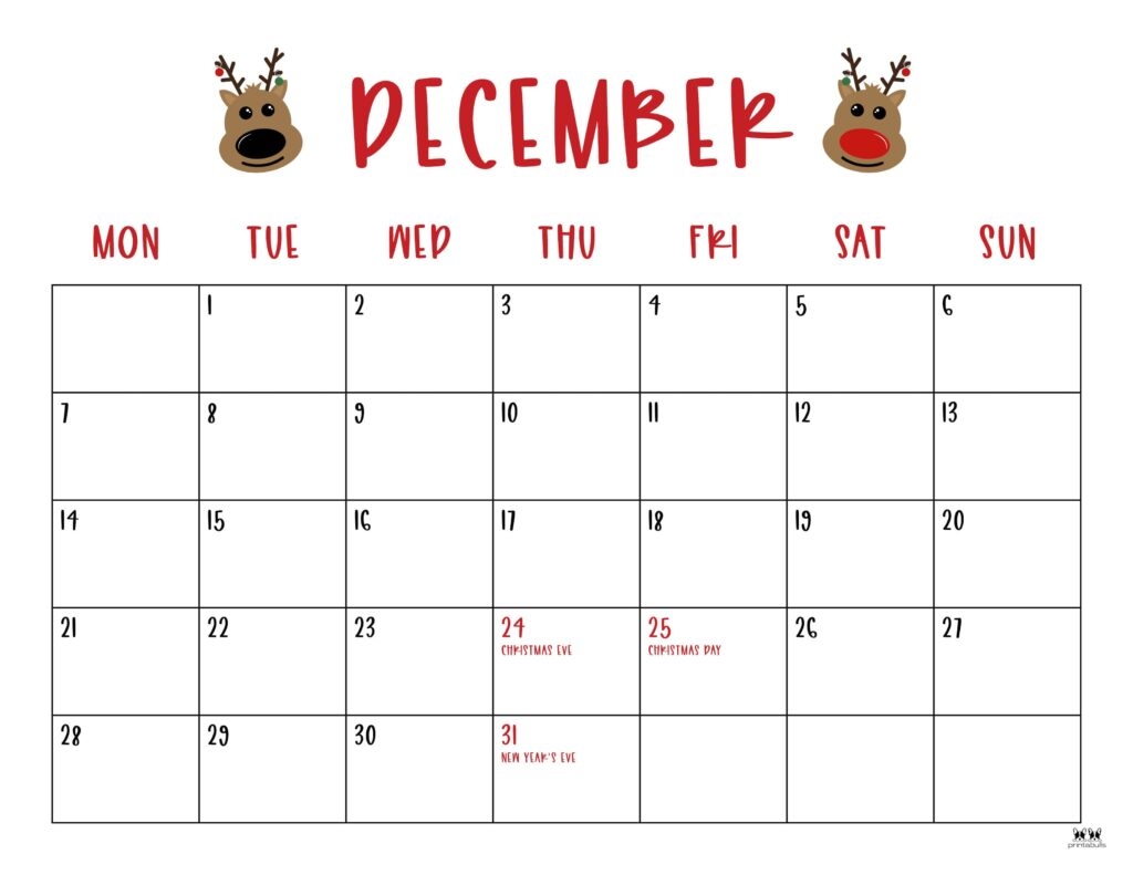 Week Of December 30 Printable Calendar