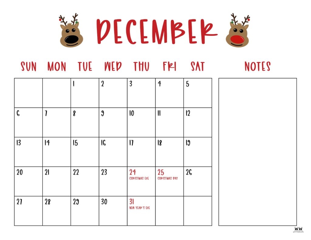 December 2026 Calendar Printable Festive