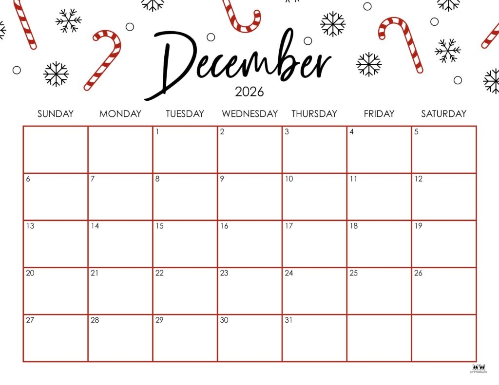 December 2026 Calendars 123 FREE Printables Printabulls