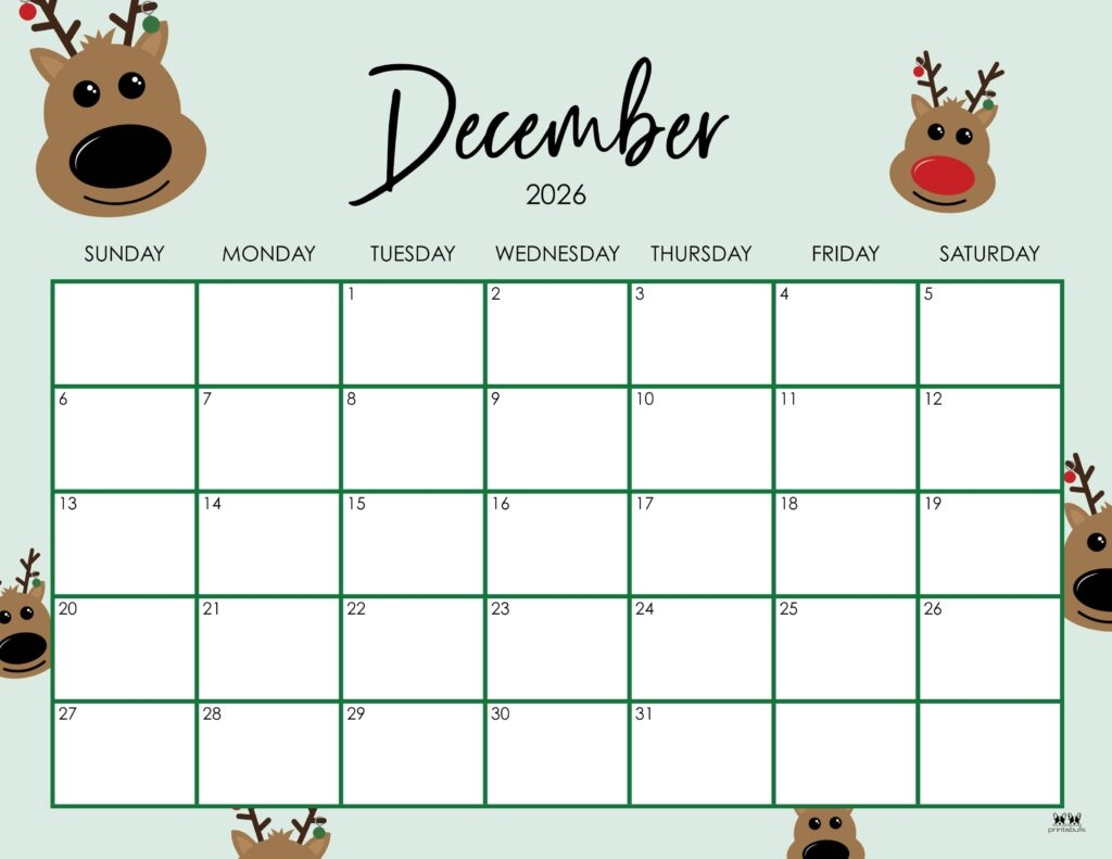 December 2026 Calendars 123 FREE Printables Printabulls