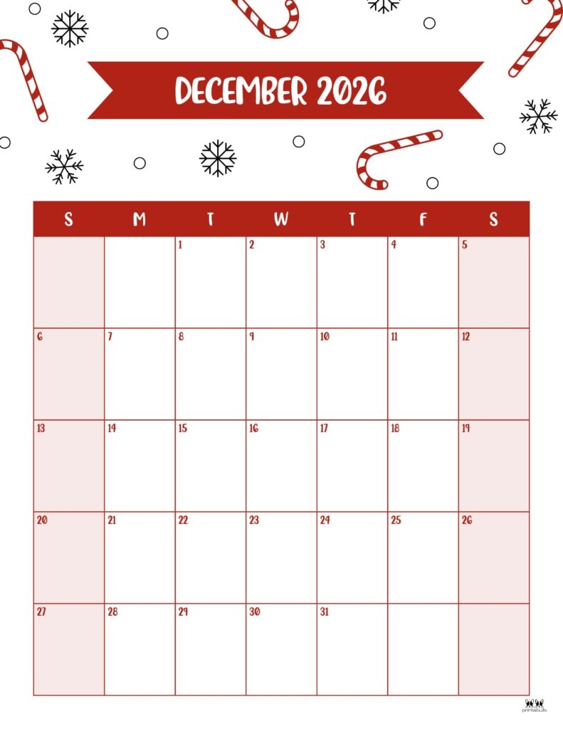 December 2026 Reindeer Calendar Printable