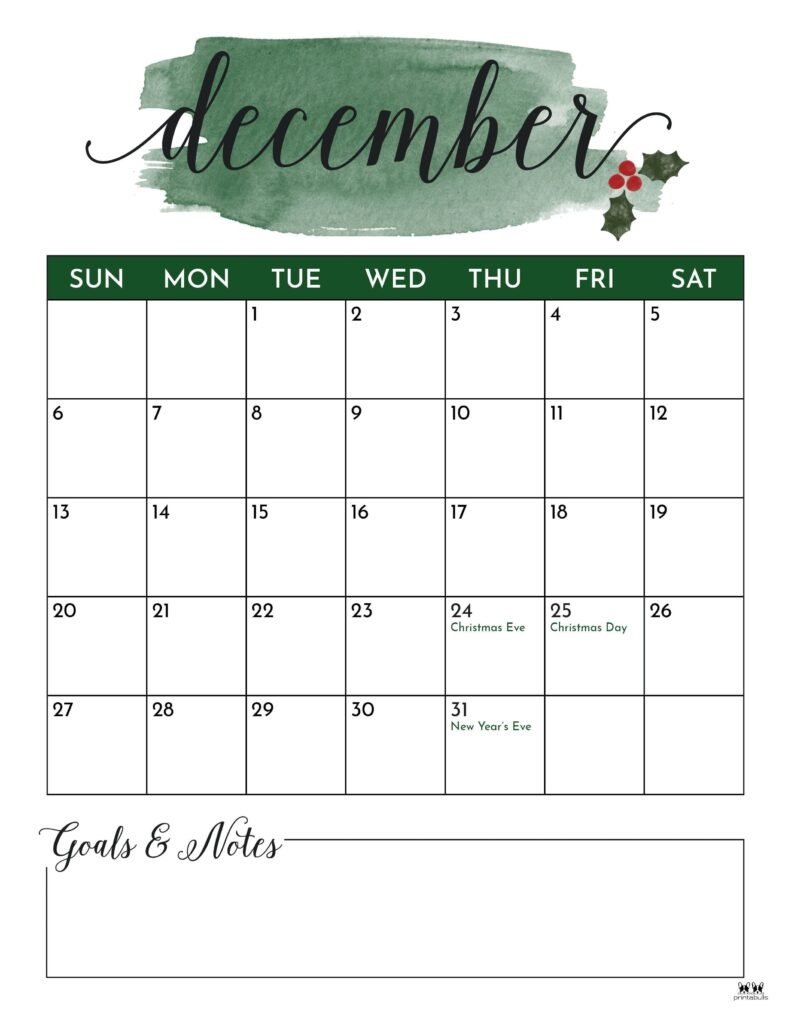 December 2026 Calendars 123 FREE Printables Printabulls