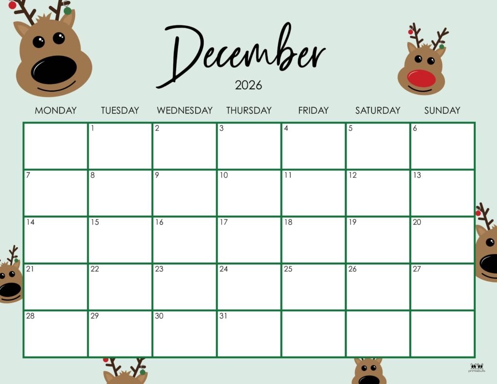 December 2026 Calendars 123 FREE Printables Printabulls