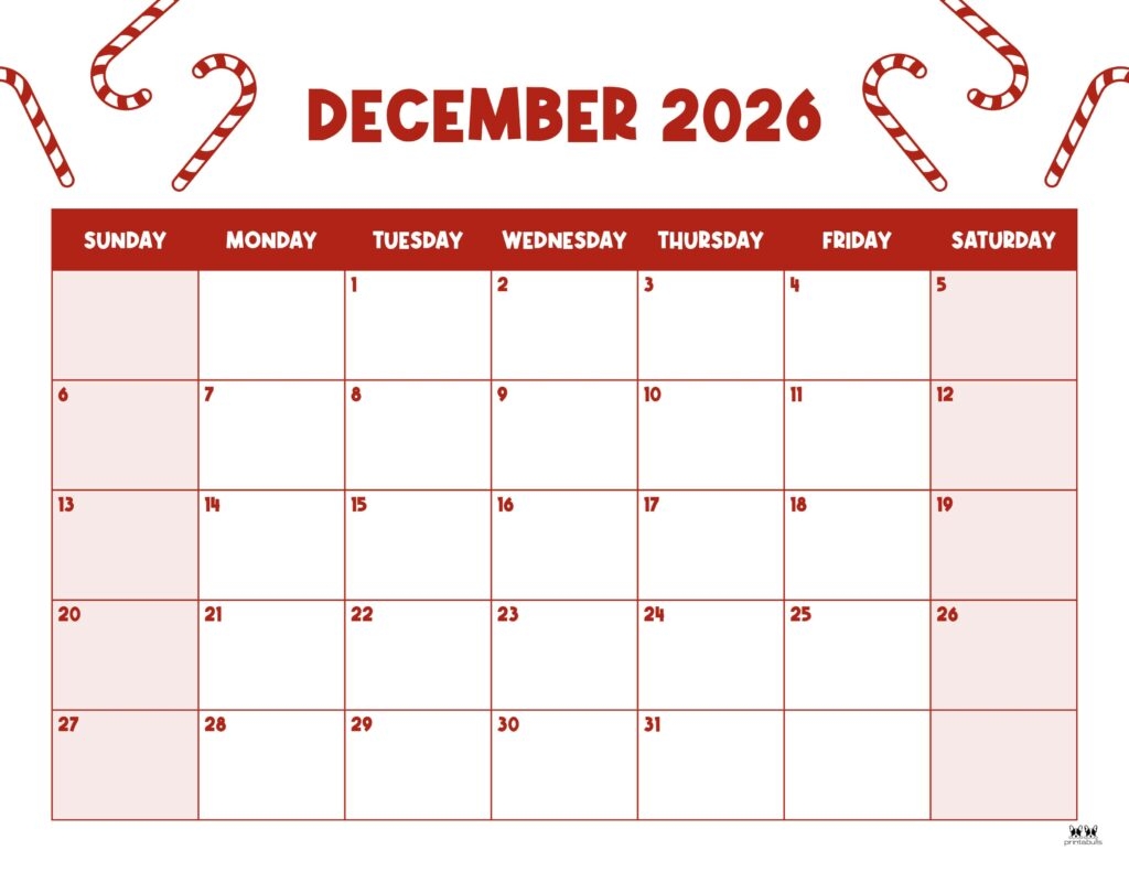 December 2026 Calendars 123 FREE Printables Printabulls