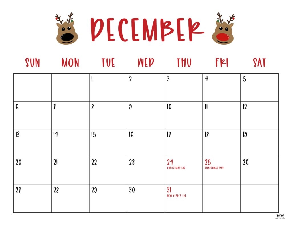 December 2026 Calendar Printable Christmas