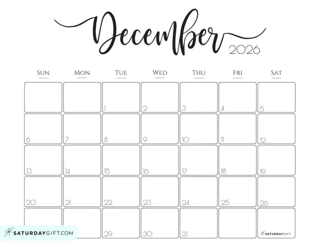 2026 Calendars Printable December