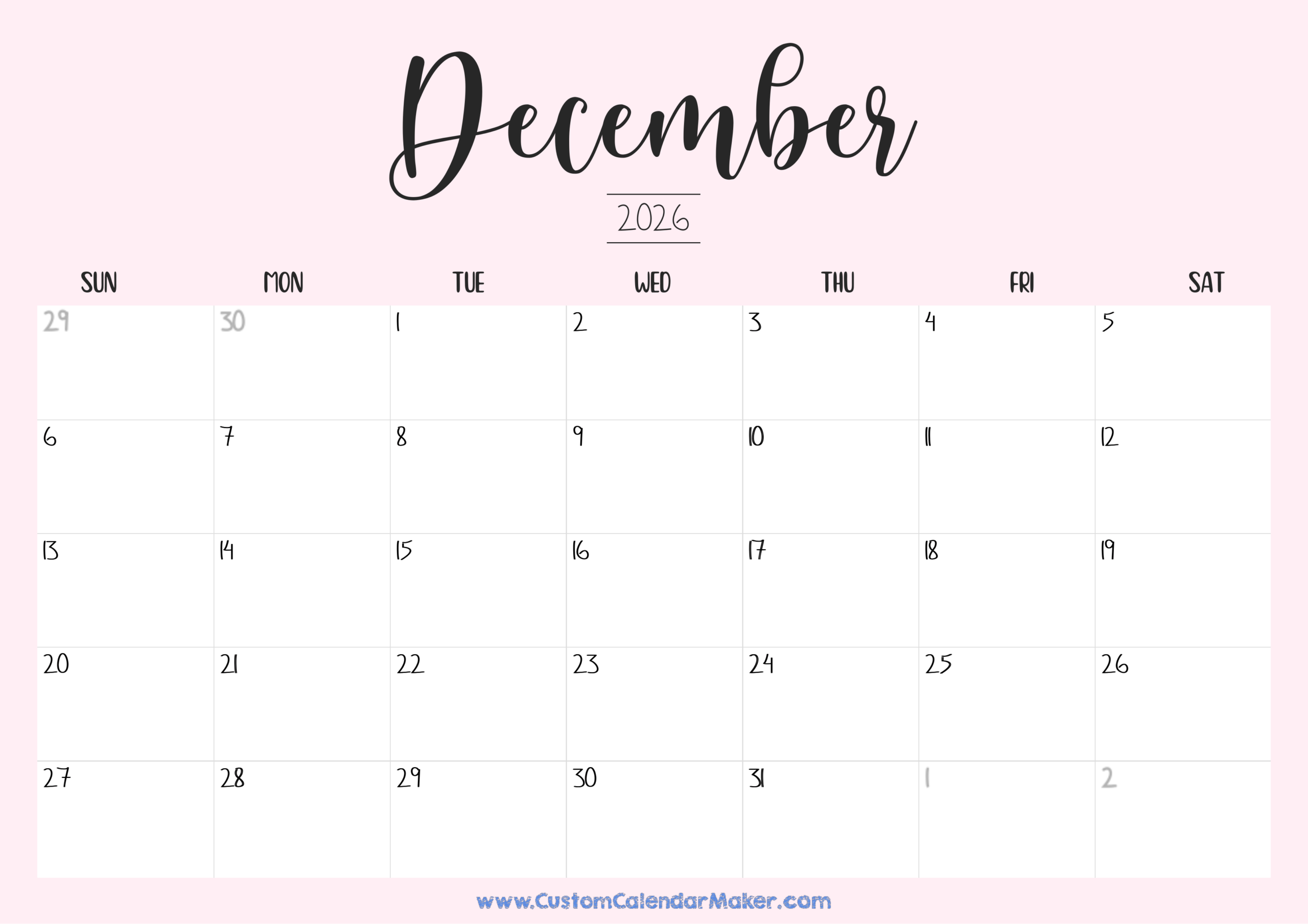 December 2026 Printable Calendar 23 Free Templates PDF 