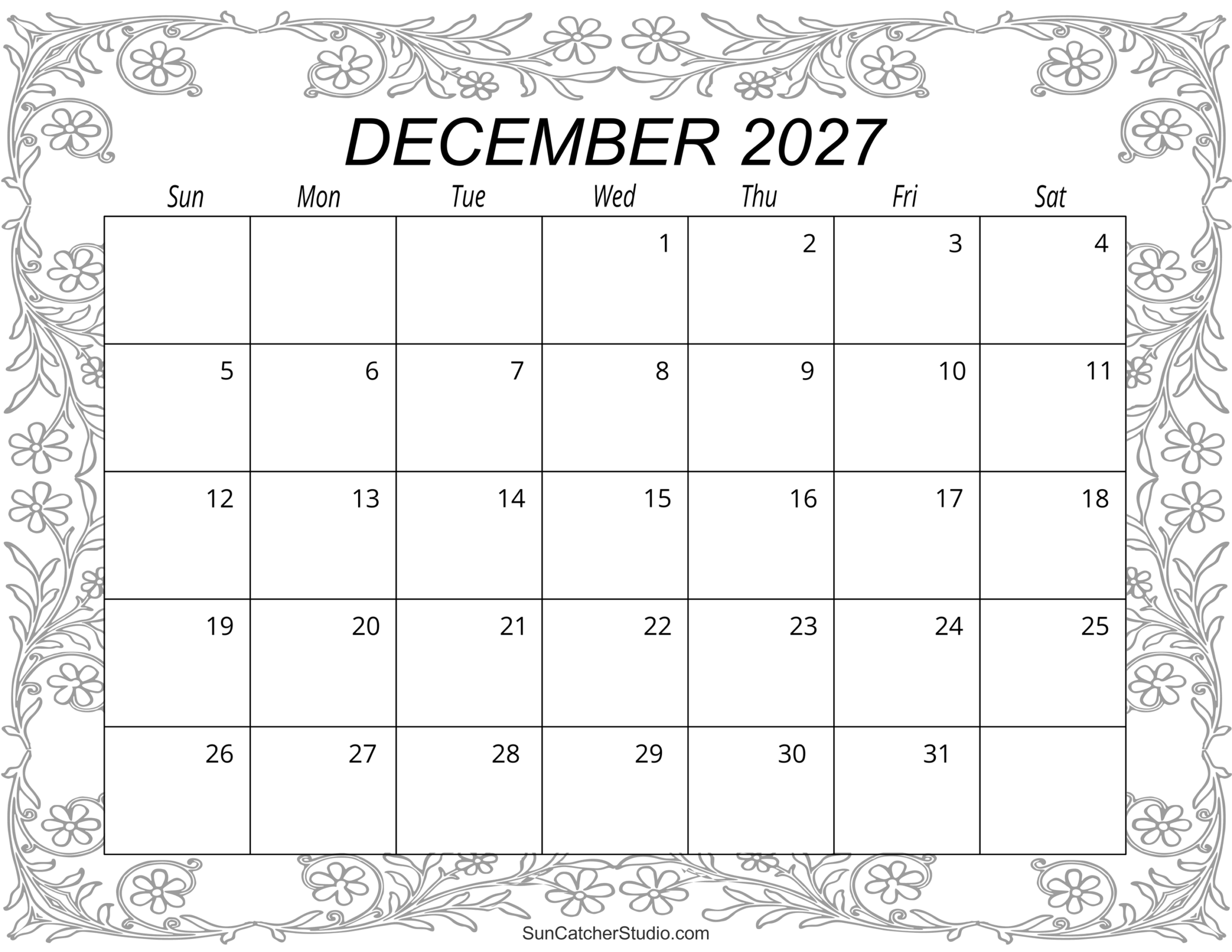 December 2026 December 2027 Calendar Printable