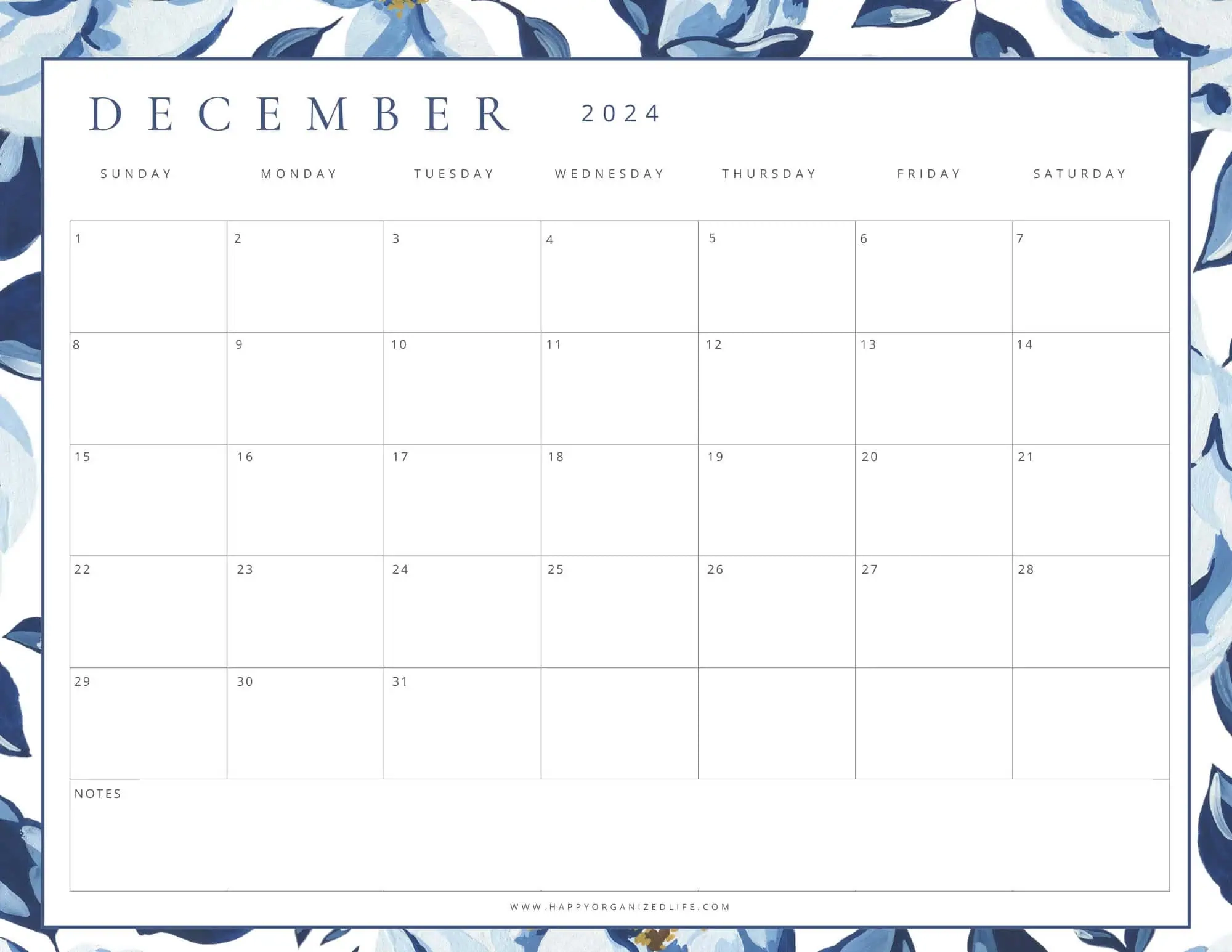 Printable December Simple Calendar