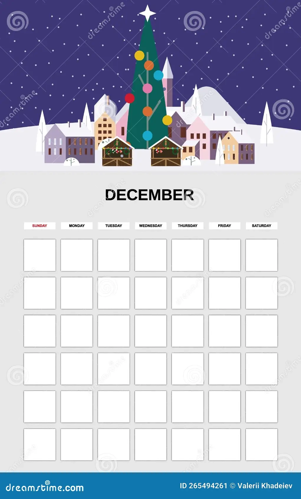 December Calendar Planner Month Minimalistic Christmas City 