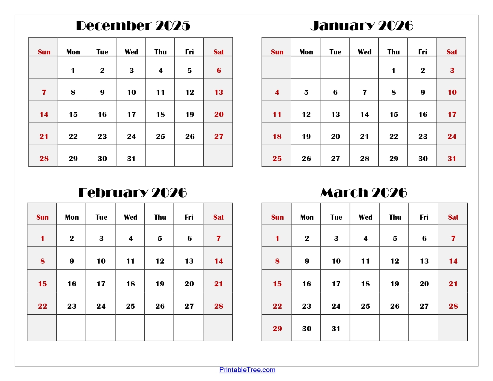 Printable December 2026 Calendar Trees Printable December 2026 Calendar Trees