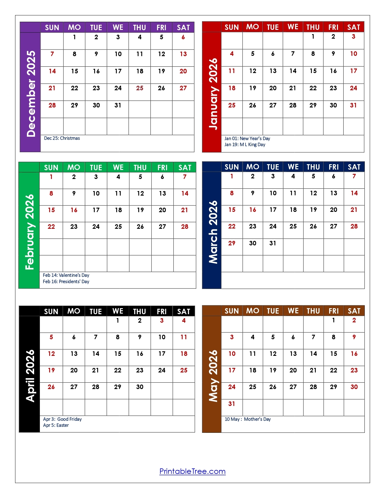July To December 2026 Calendar