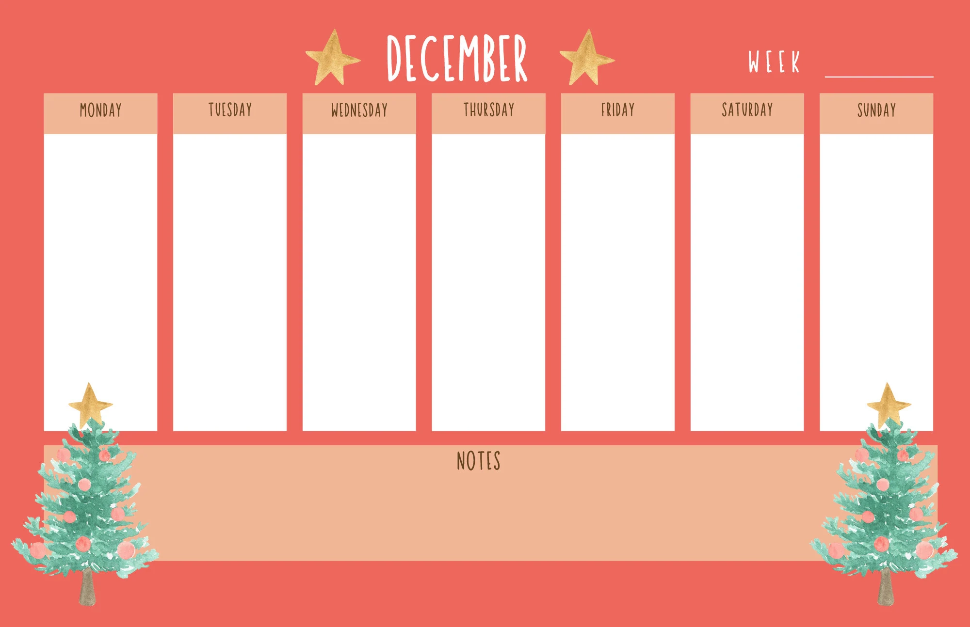 Dezember Blank Wochenkalender Weihnachtsb ume Wochenplaner 
