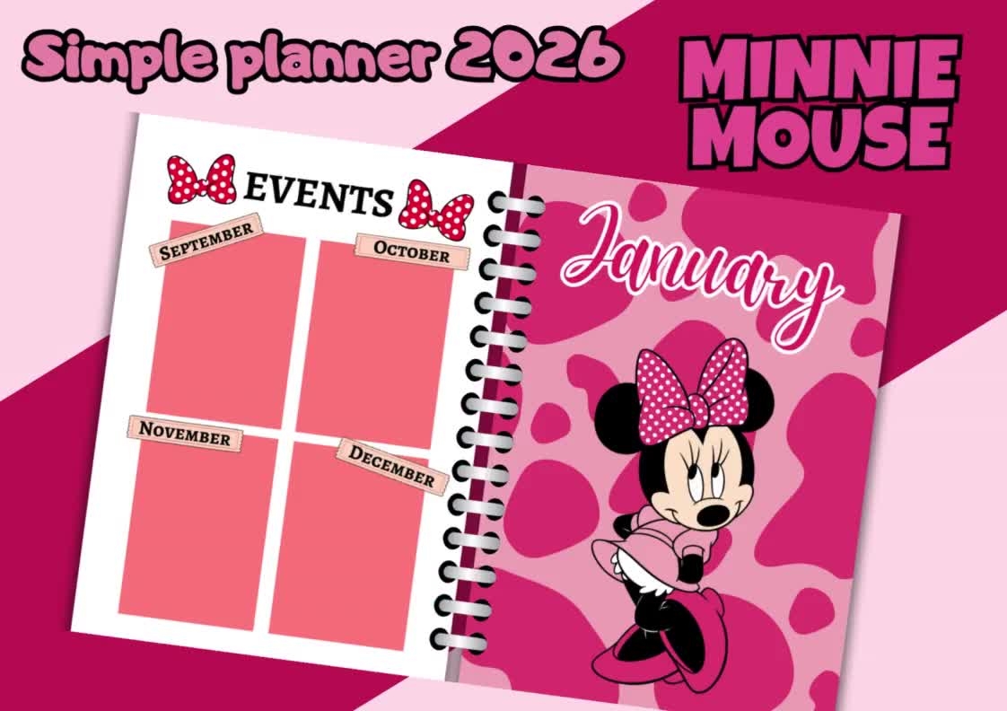 Digital Simple Planner 2026 Minnie English Editable In Canva Agenda Diary Digital