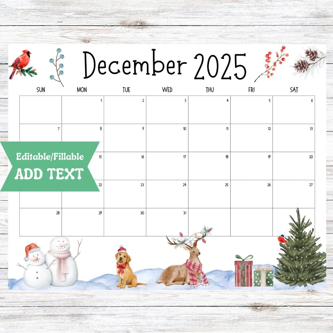 Printable Calendar December Amendable 2026 Uk