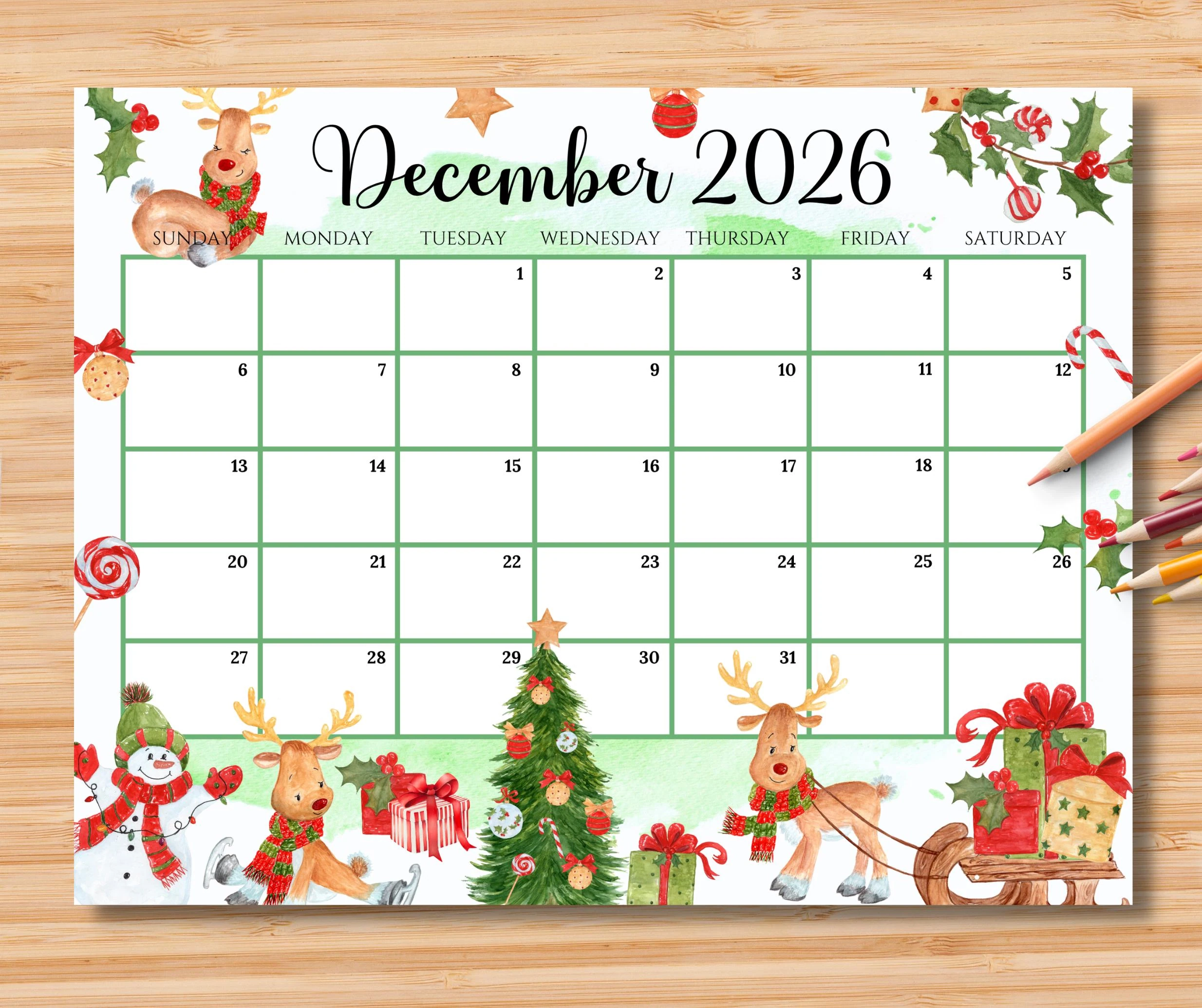 Editable Calendar December Etsy UK