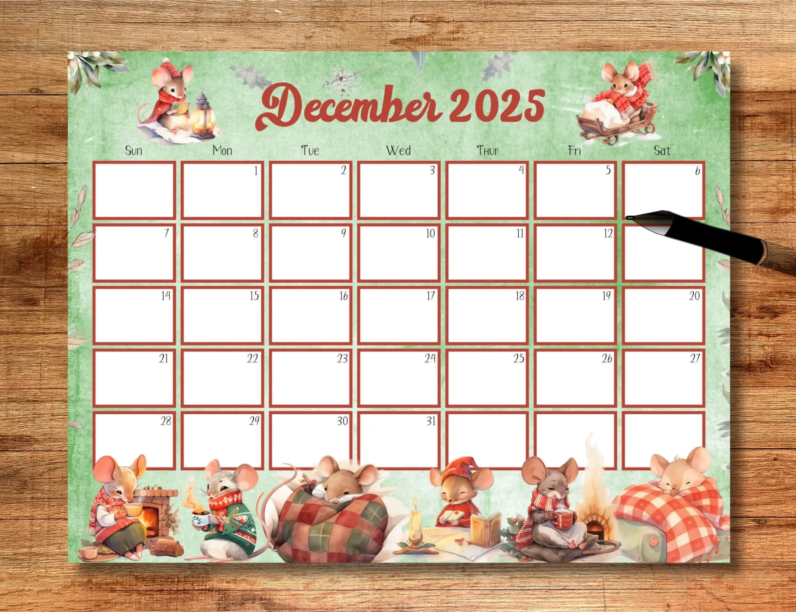 EDITABLE December 2025 Calendar 2025 December Printable Monthly 