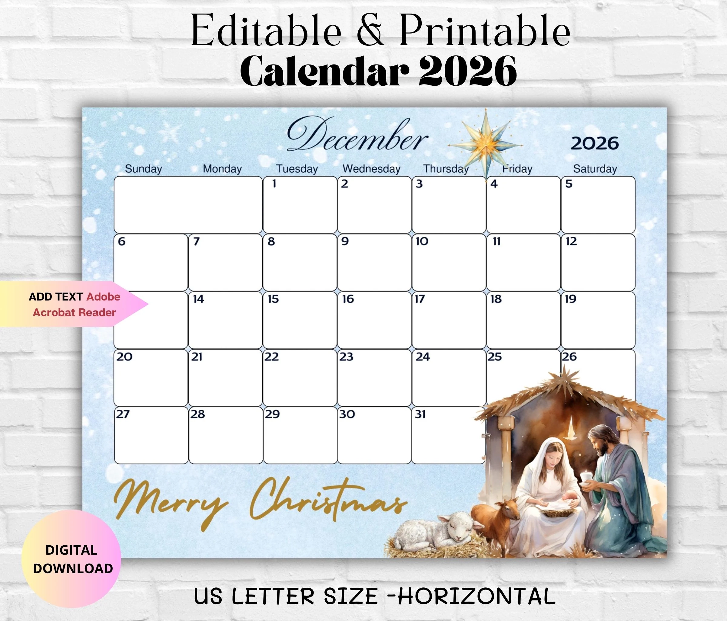 Cute December 2026 Printable Calendar