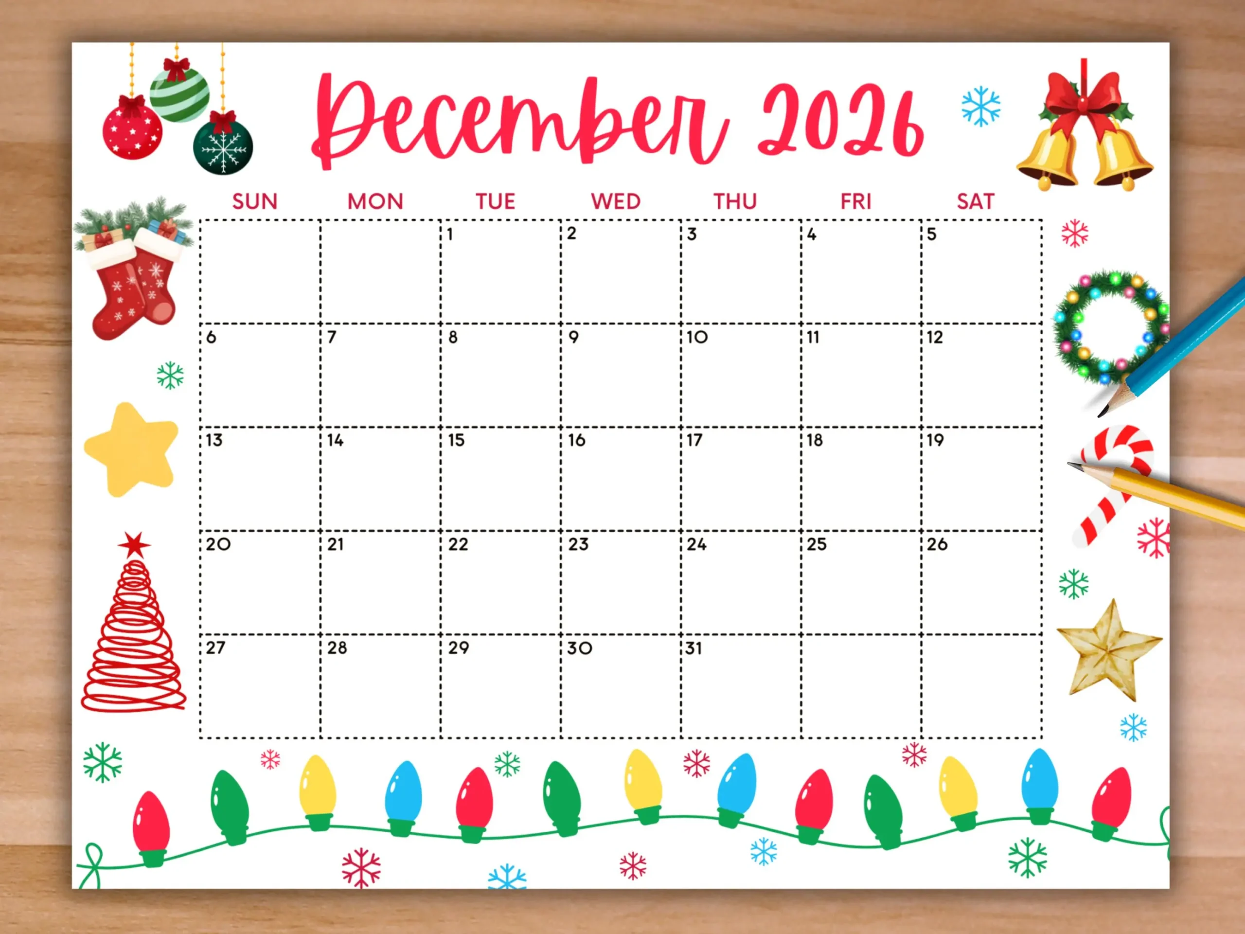 Editable December 2026 Calendar Cute Printable Calendar W 