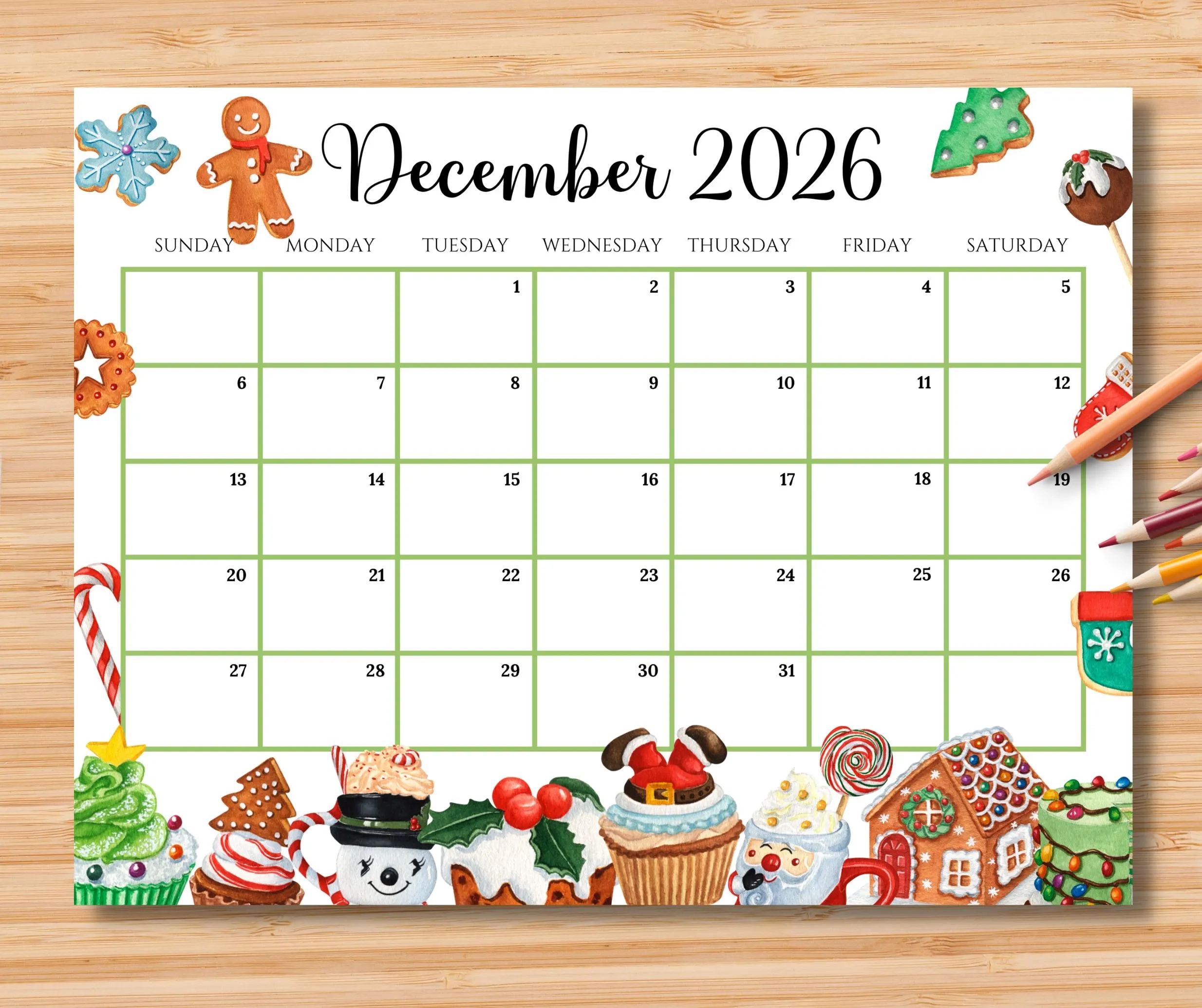 EDITABLE December 2026 Calendar Monthly Planner For Kids School 