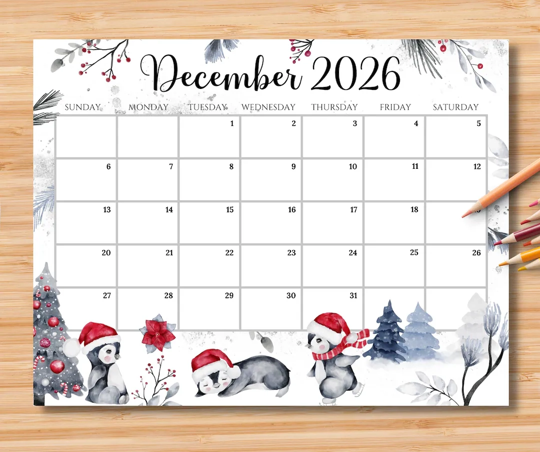 EDITABLE December 2026 Calendar Monthly Planner For Kids School 