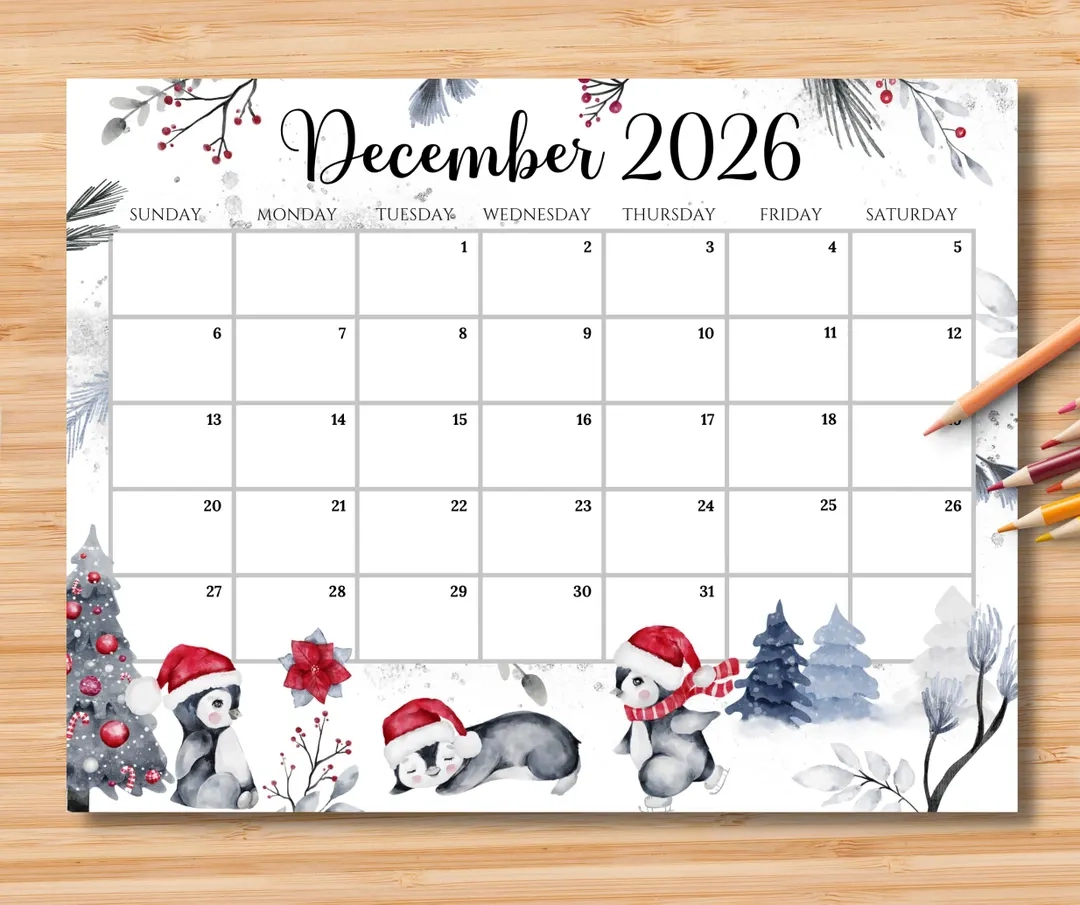 EDITABLE December 2026 Calendar Monthly Planner For Kids School 