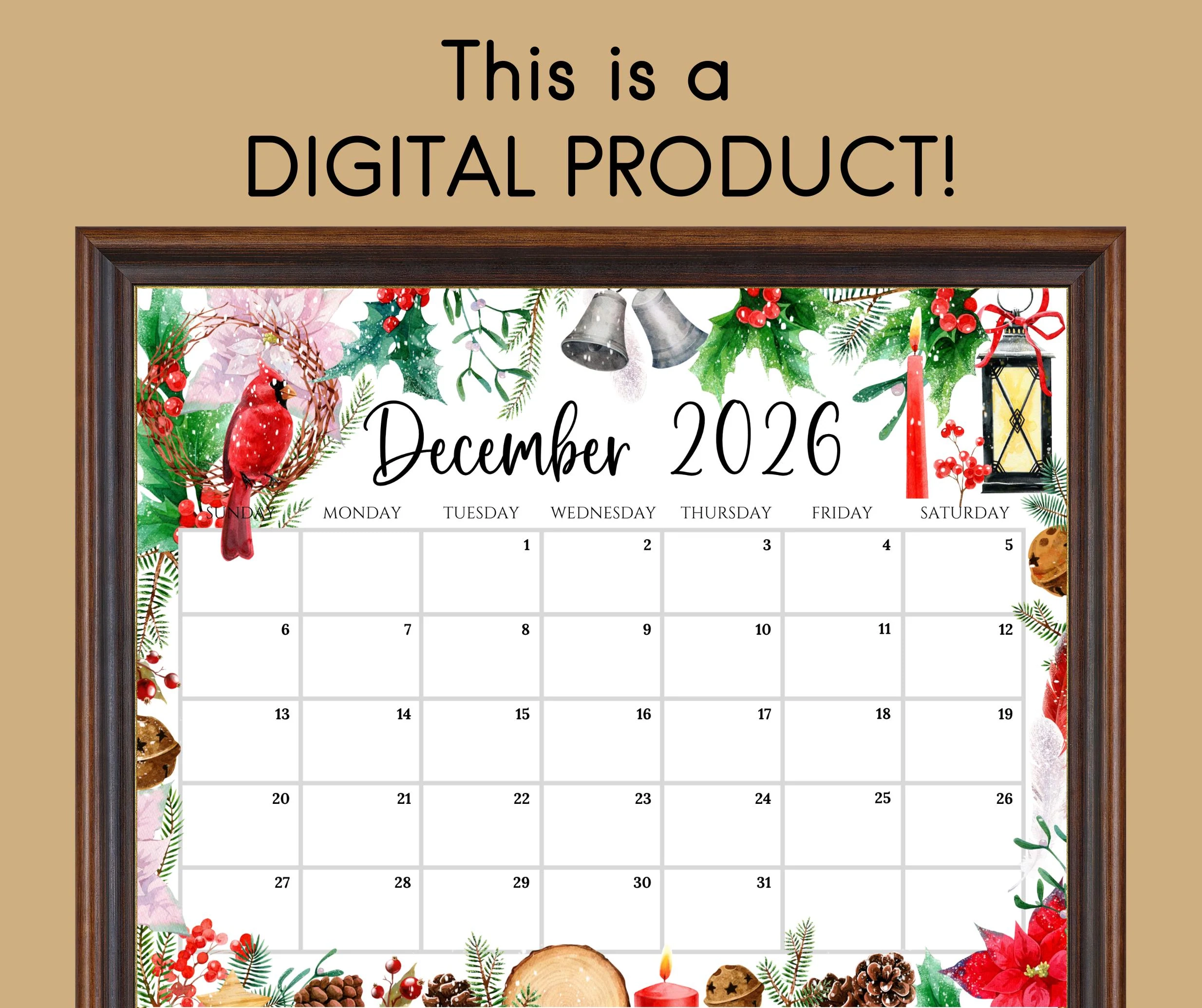 Music Themed Printable Calendar December 2026