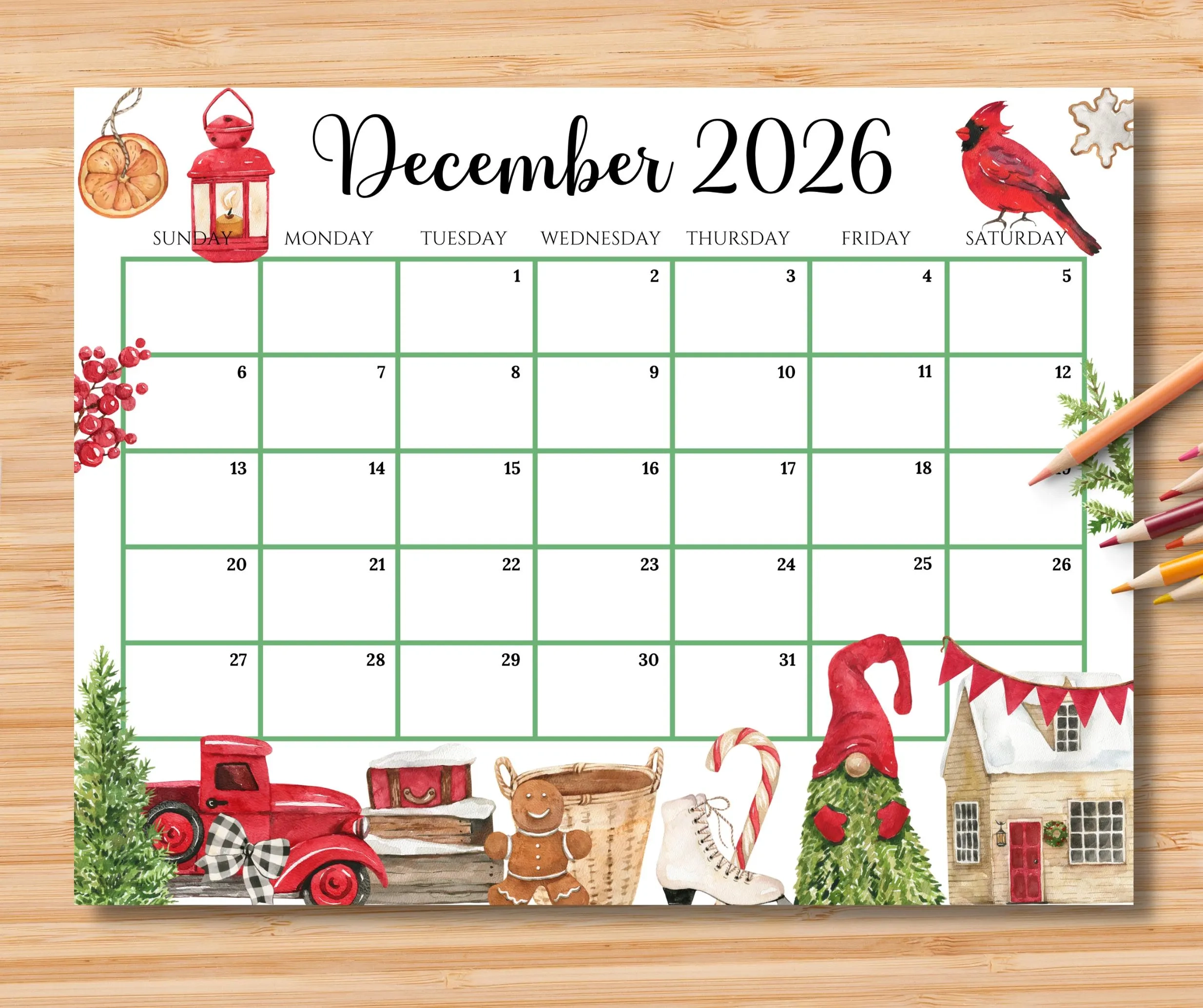 EDITABLE December 2026 Calendar Printable PDF Etsy Etsy