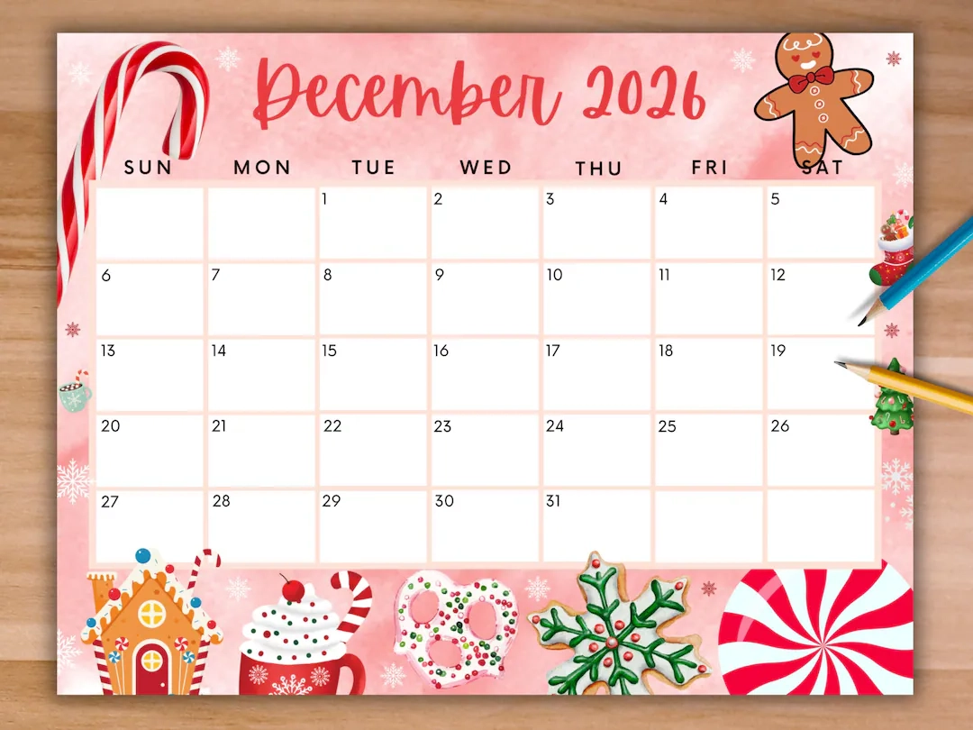 Editable December 2026 Calendar Printable Red Christmas Calendar 