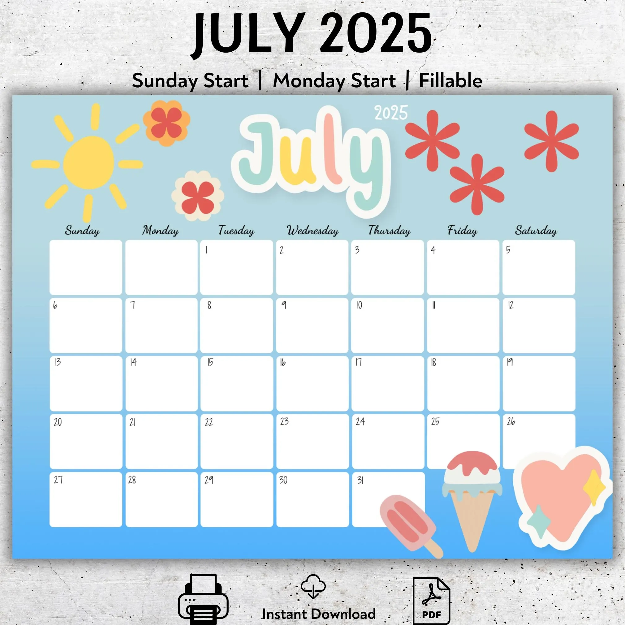 July 2025 Fillable Calendar