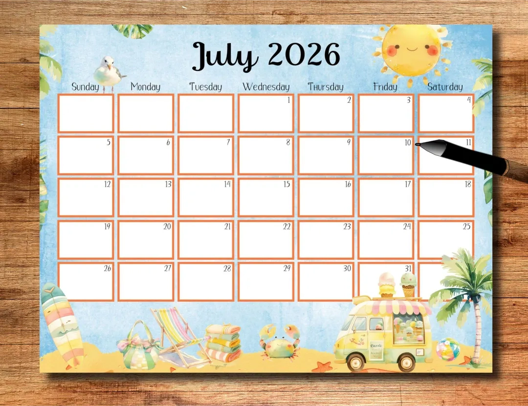 EDITABLE July 2026 Calendar 2026 July Vacation Planner Wall 