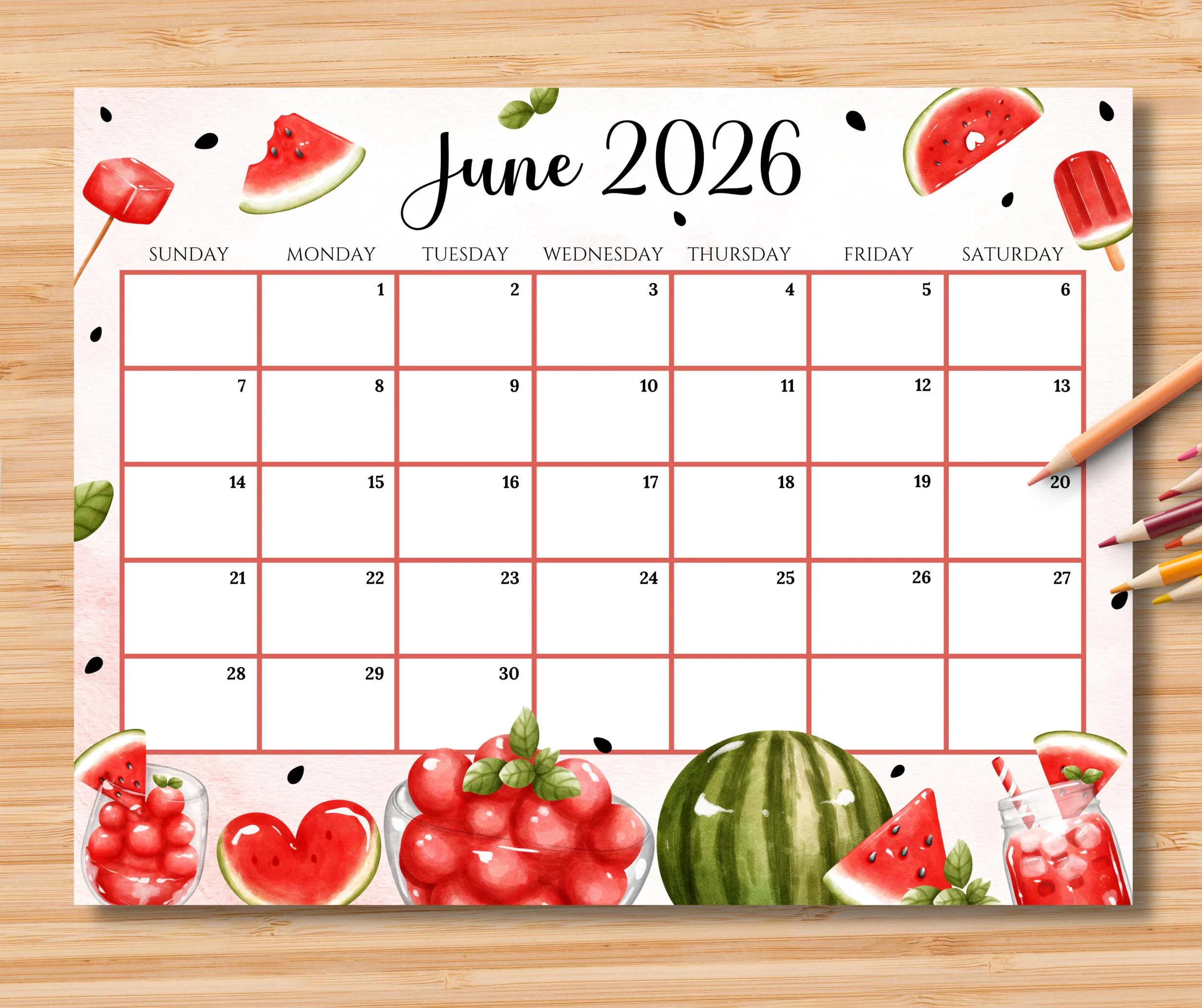 Editable June Calendar 2026