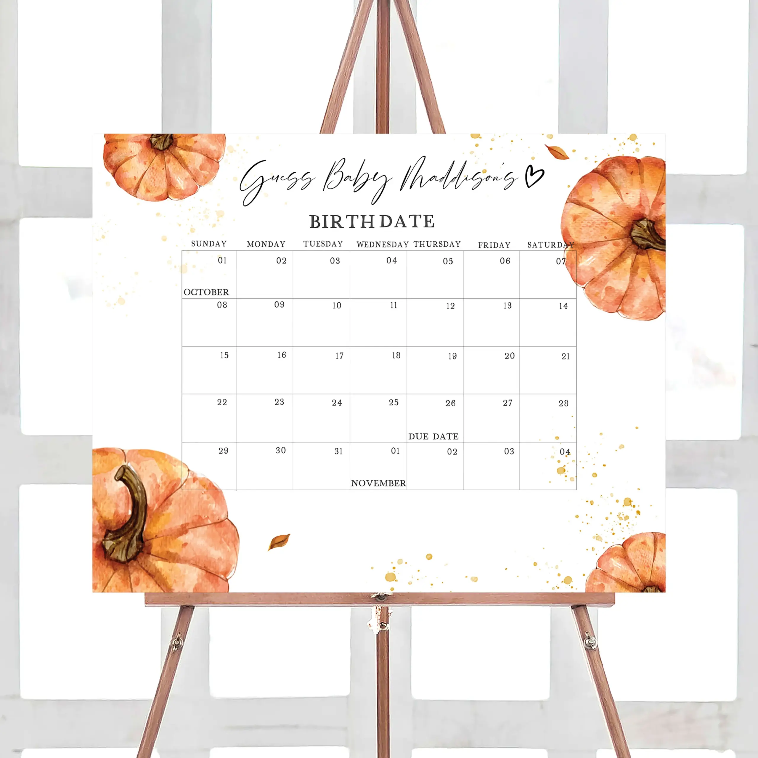 Editable Little Pumpkin Baby Shower Due Date Calendar Fall 