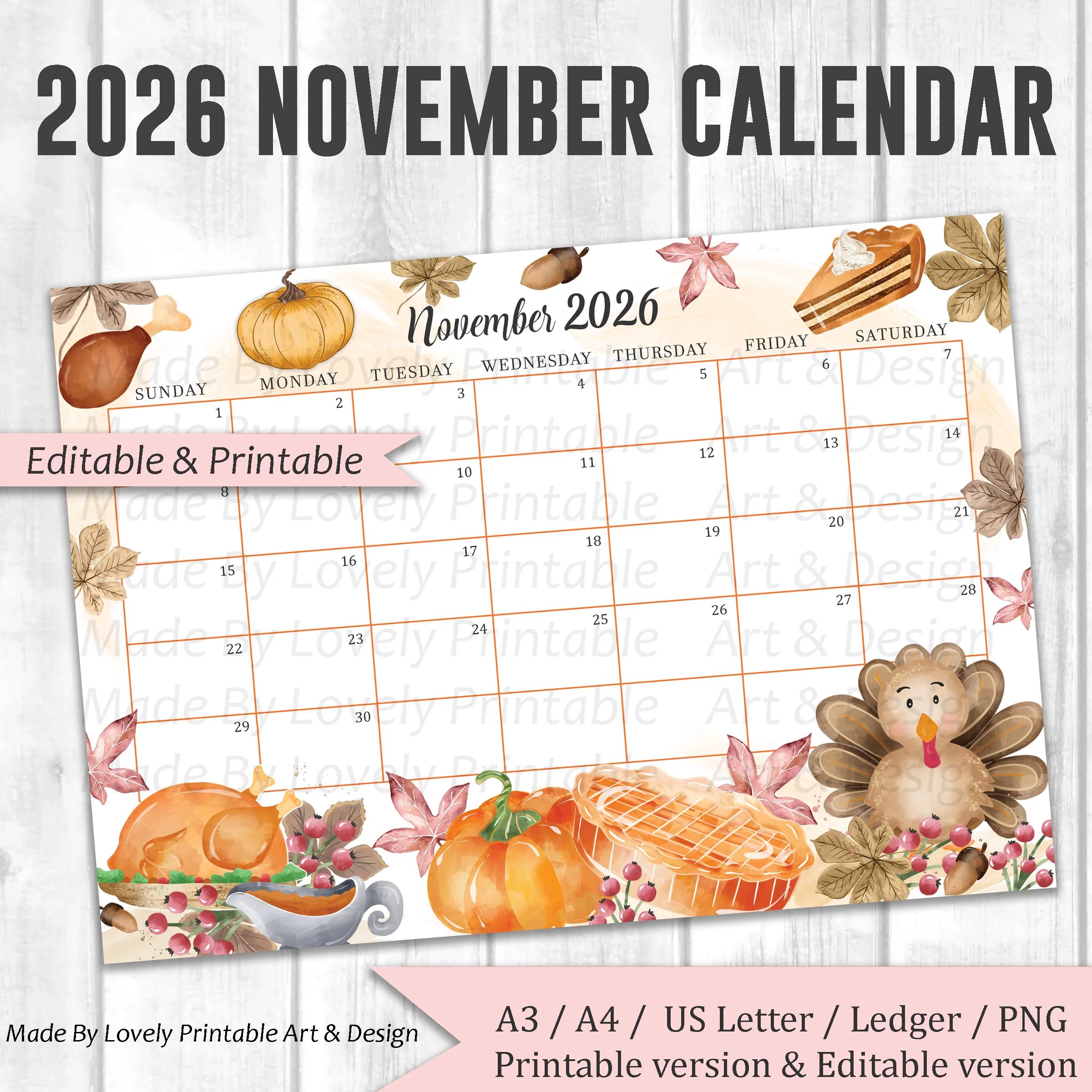 November 2026 Turkey Landscape Calendar Printable