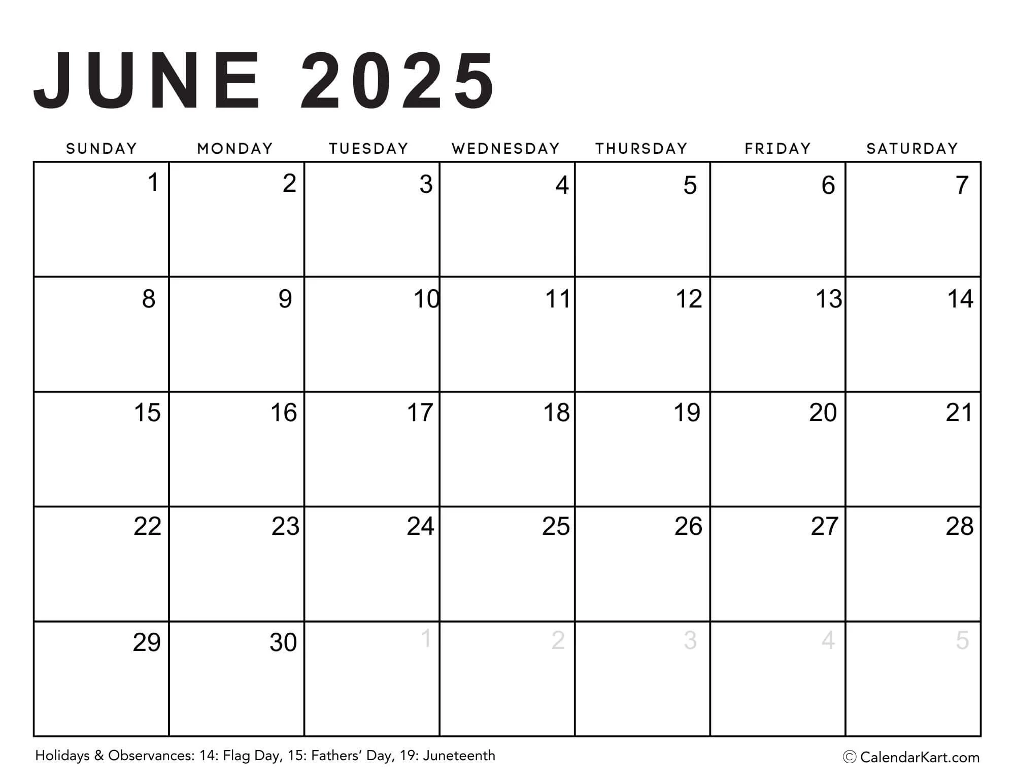 June 2025 Editable Calendar