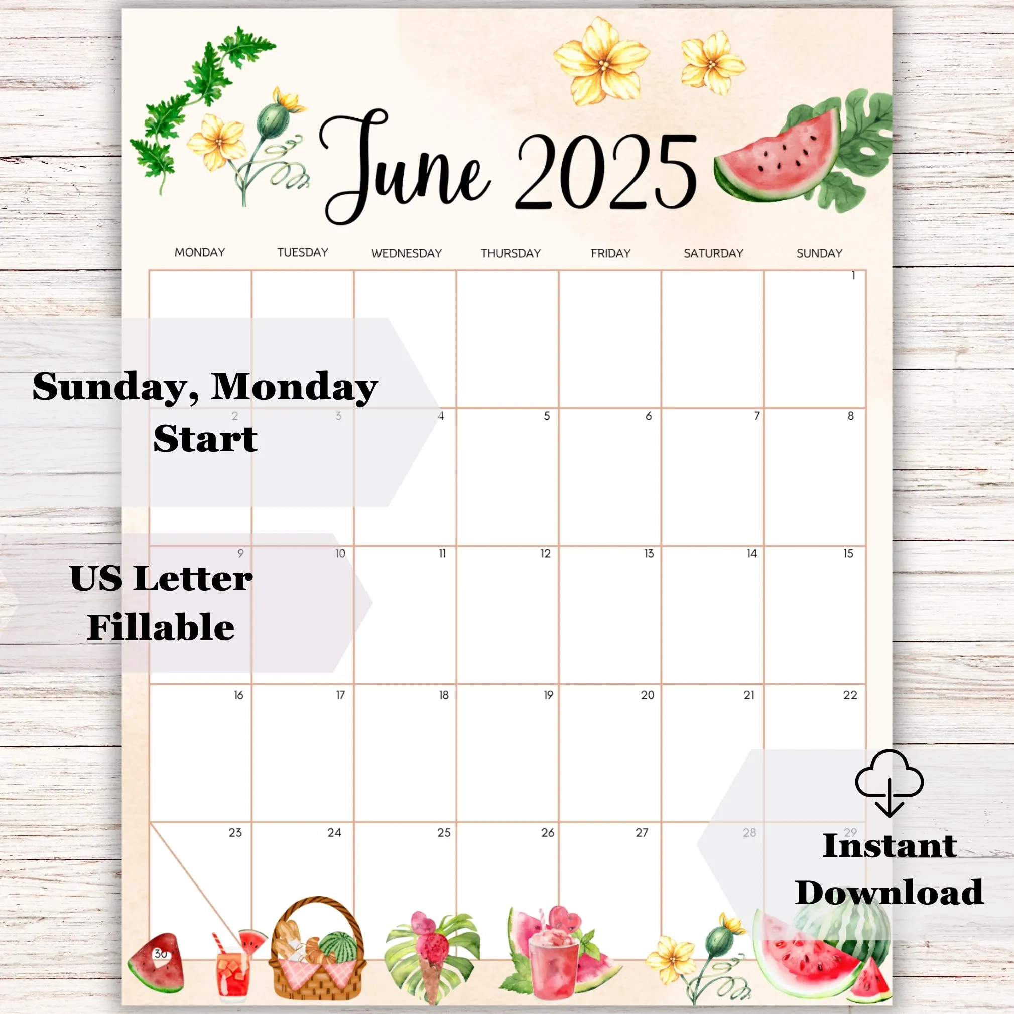EDITIERBARER Juni 2025 Kalender 2025 Sommerplaner Ausf llbarer 