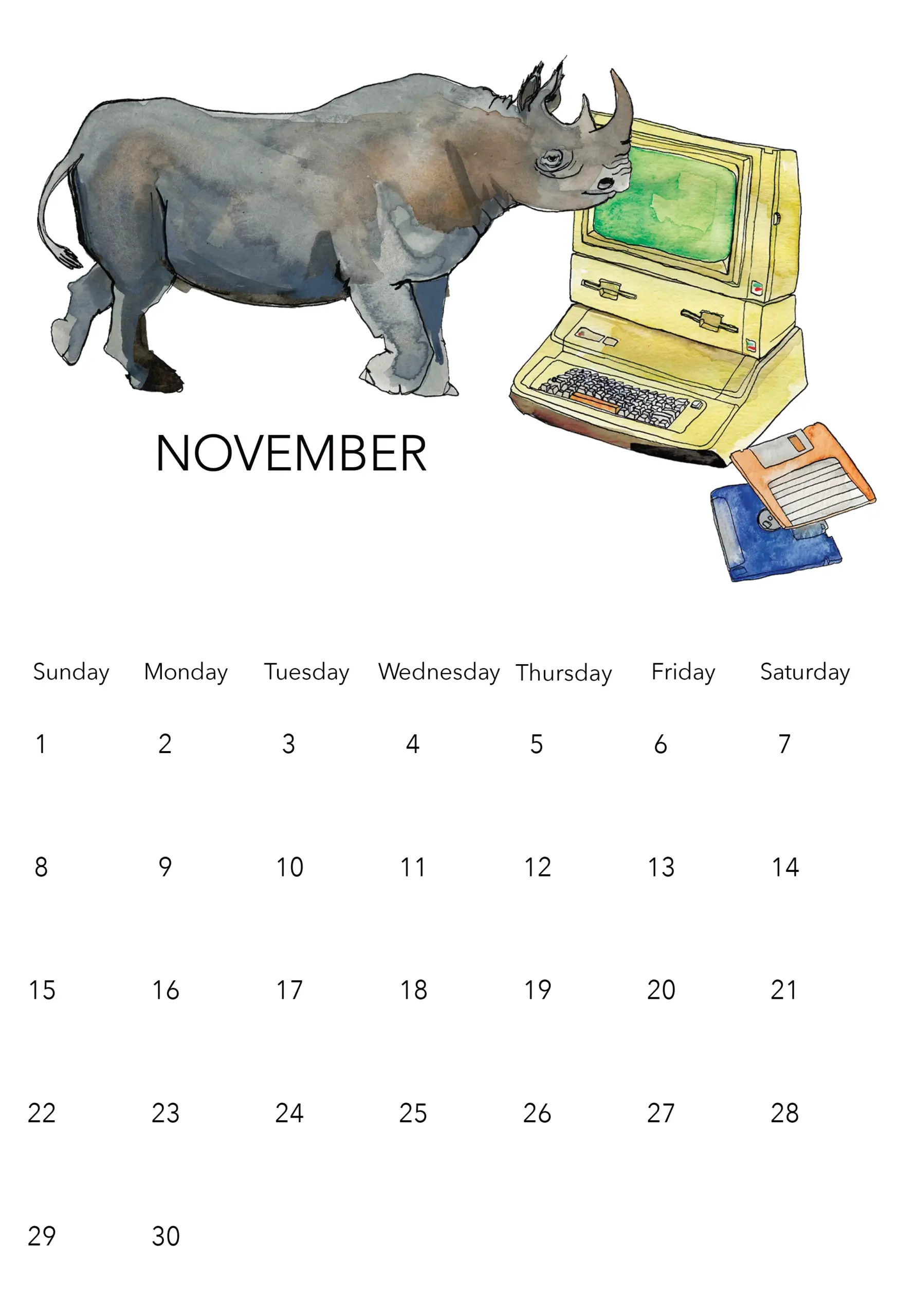 Printable Animal Calendar November 2026