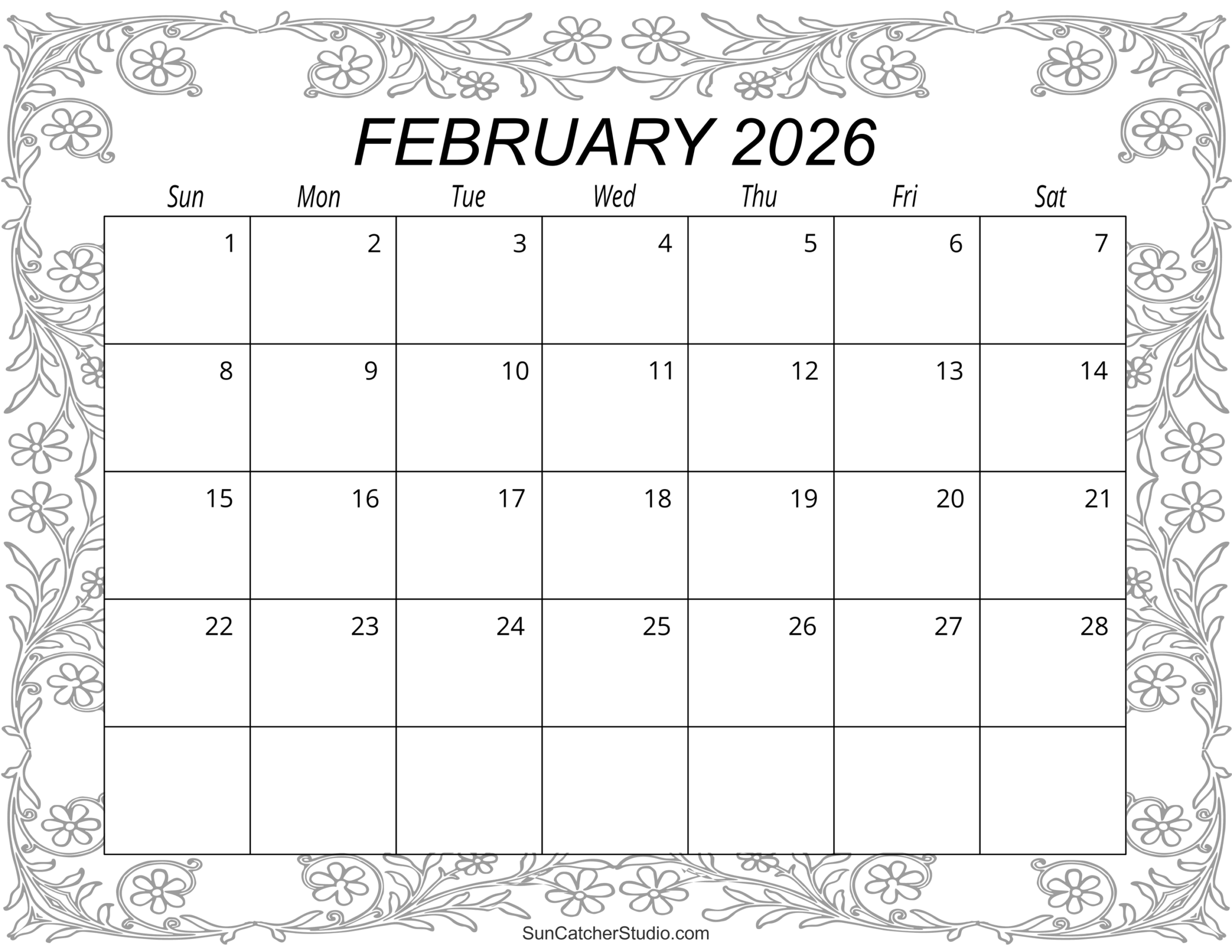 Free Printable Blank February 2026 Calendar Free Printable Blank February 2026 Calendar