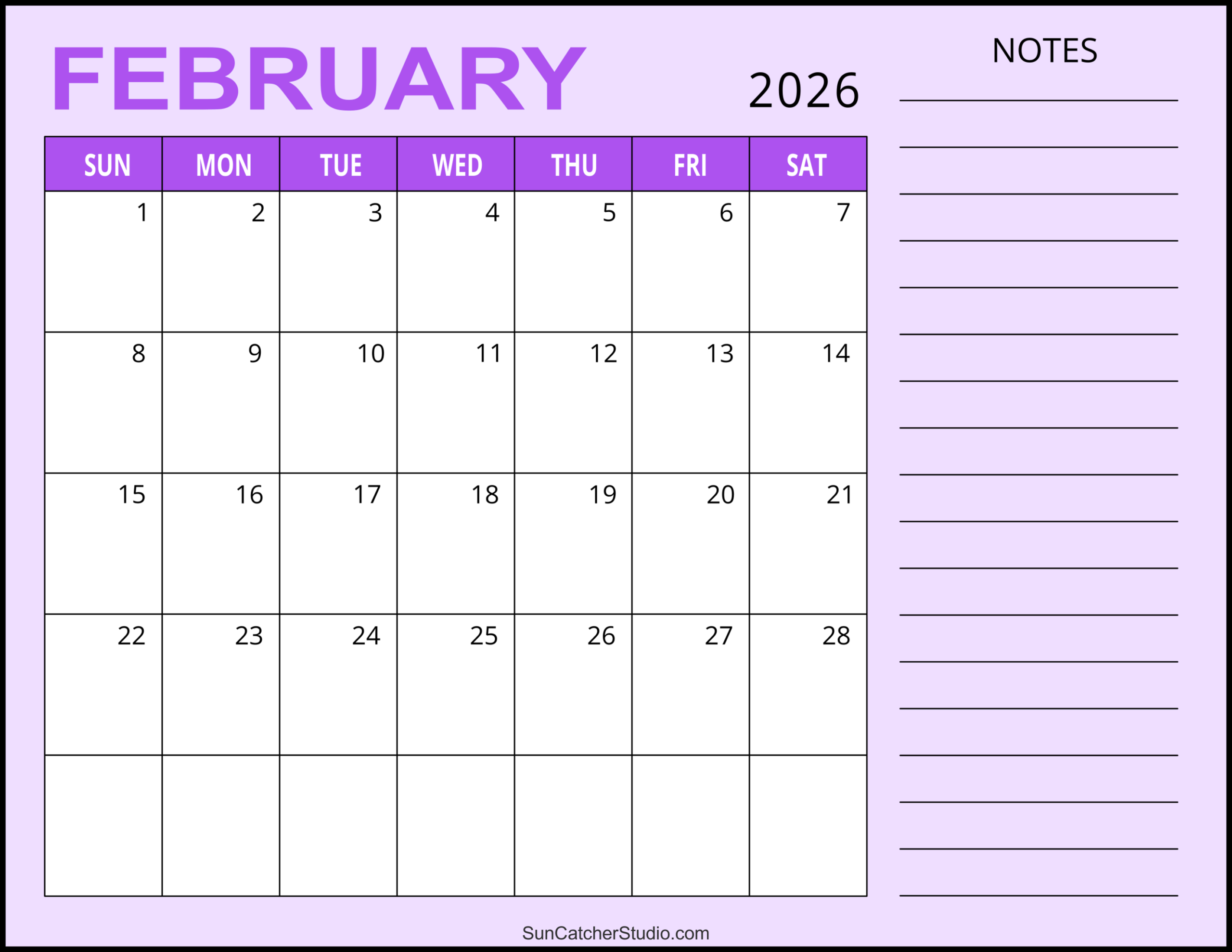 Blank Calendar Feb 2026 Printable