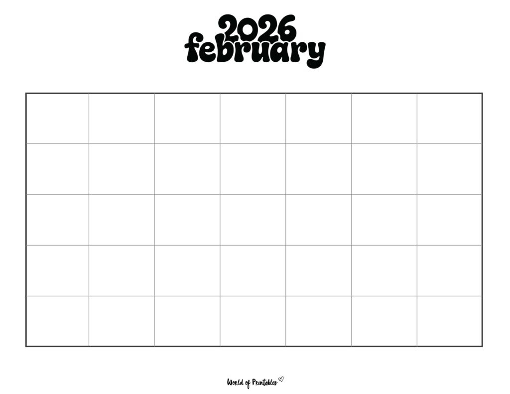 February Calendar 2026 Printable Blank February Calendar 2026 Printable Blank