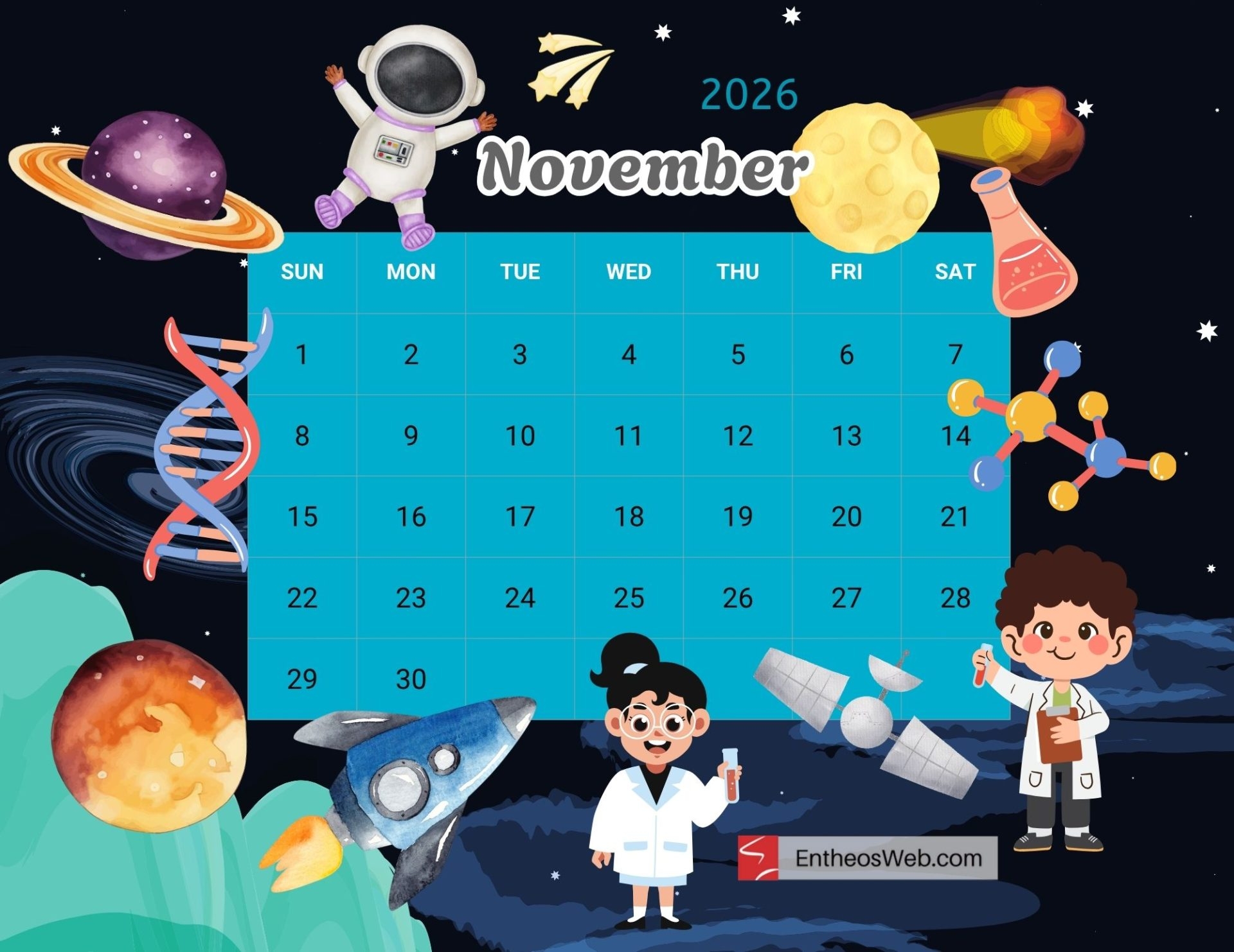 November 2026 Calendar Kids Printable