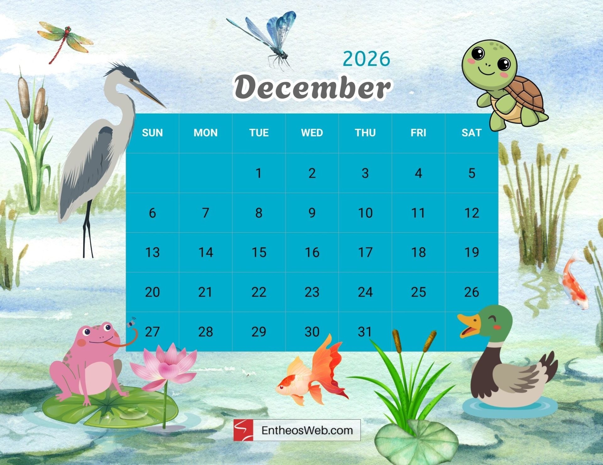 Free 2026 Kids Themed Printable Calendar EntheosWeb