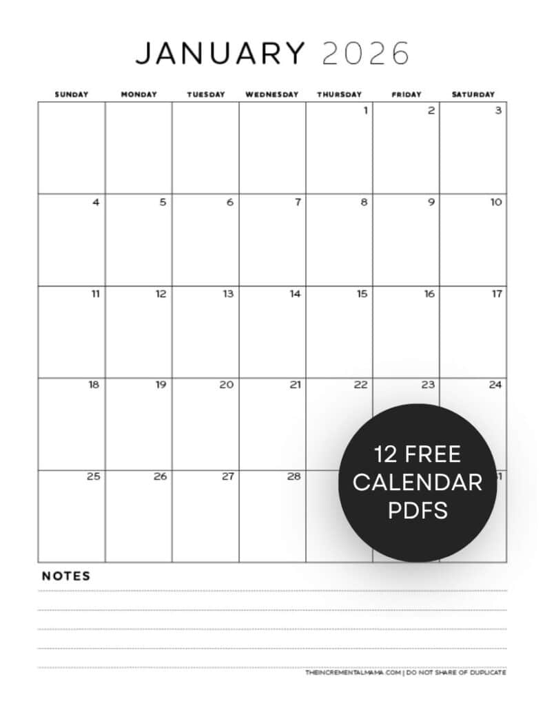 Free 2026 Monthly Calendar PDF Printable With Lined Section The 