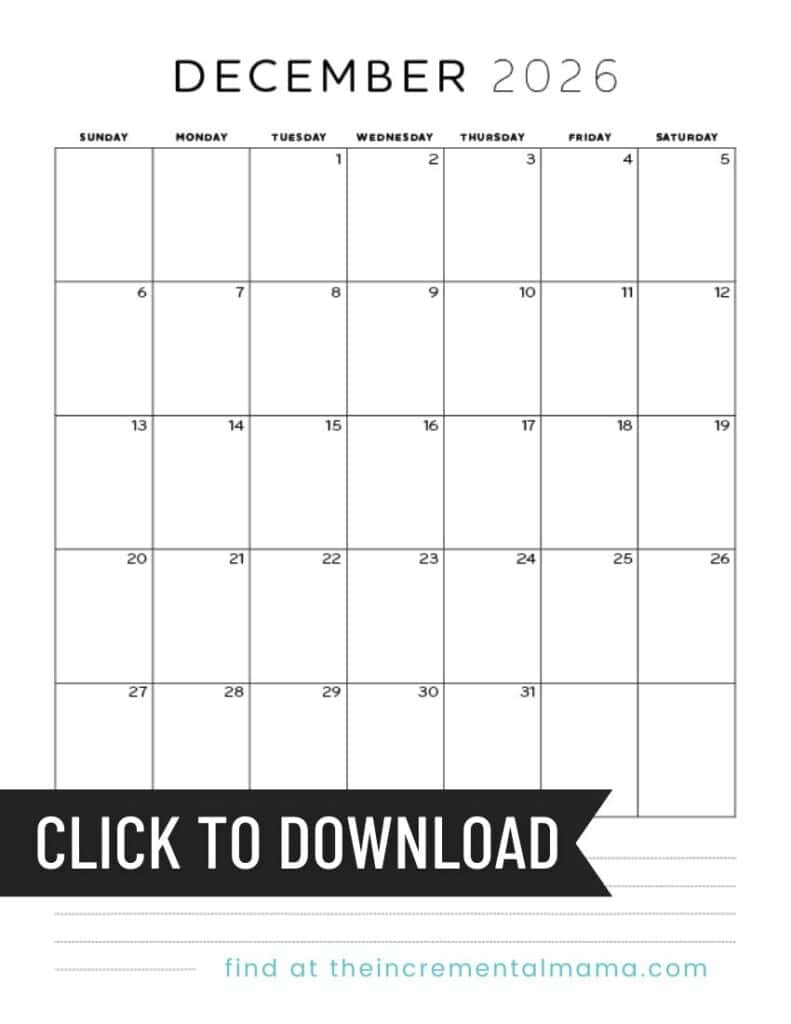 2026 December Calendar Printable Imom