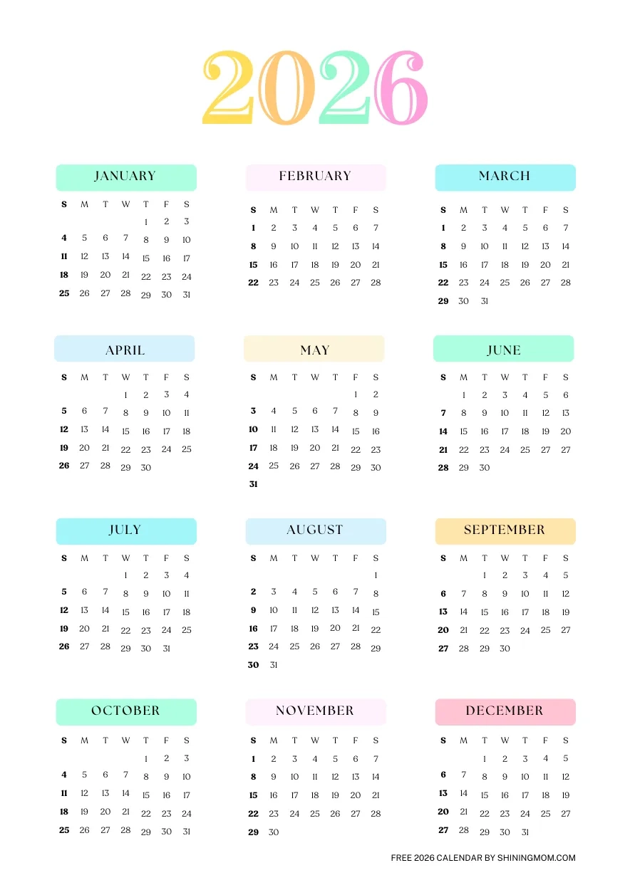 Free 2026 Printable Blank Calendar