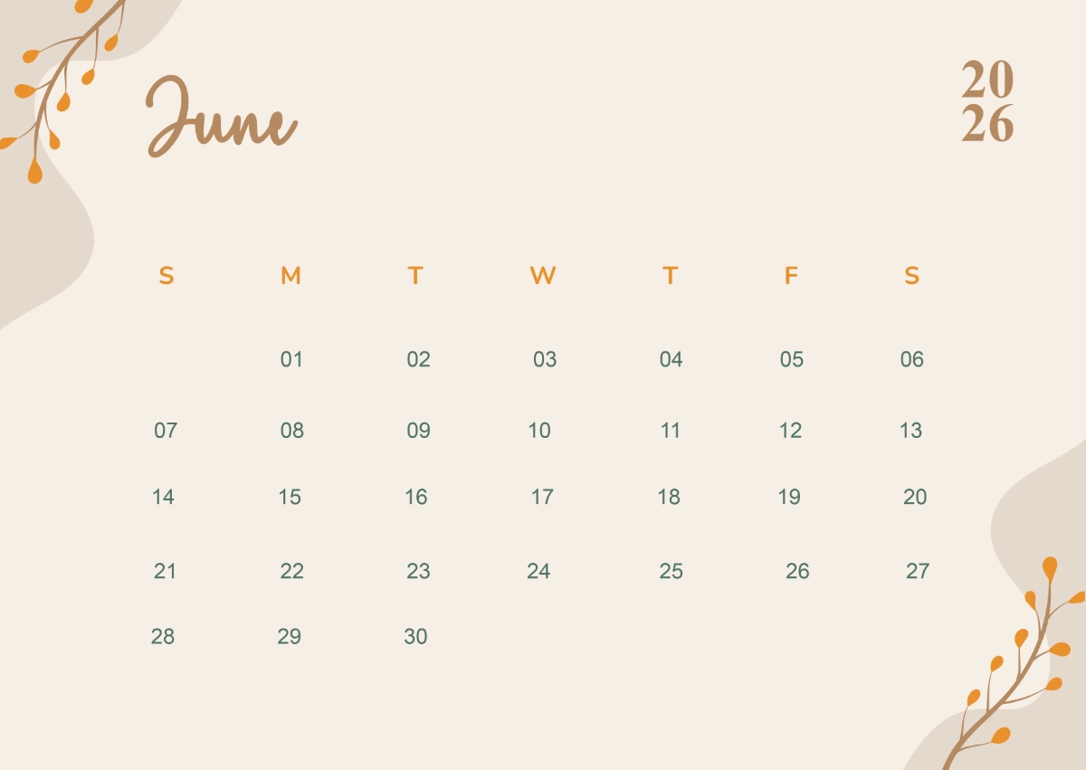 Free Aesthetic June 2026 Calendar Template To Edit Online