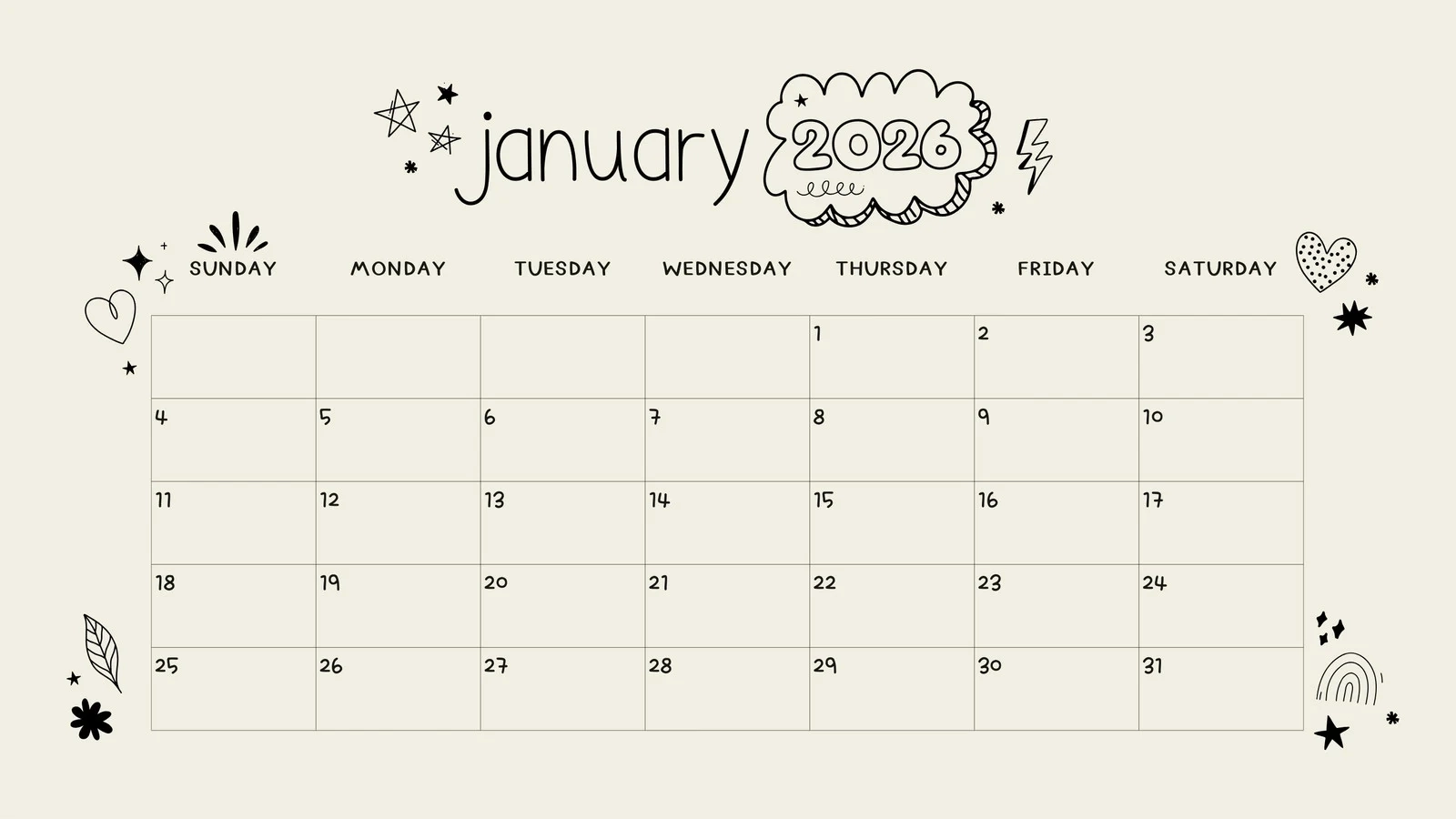 Free Printable Blank Calendar Template 2026