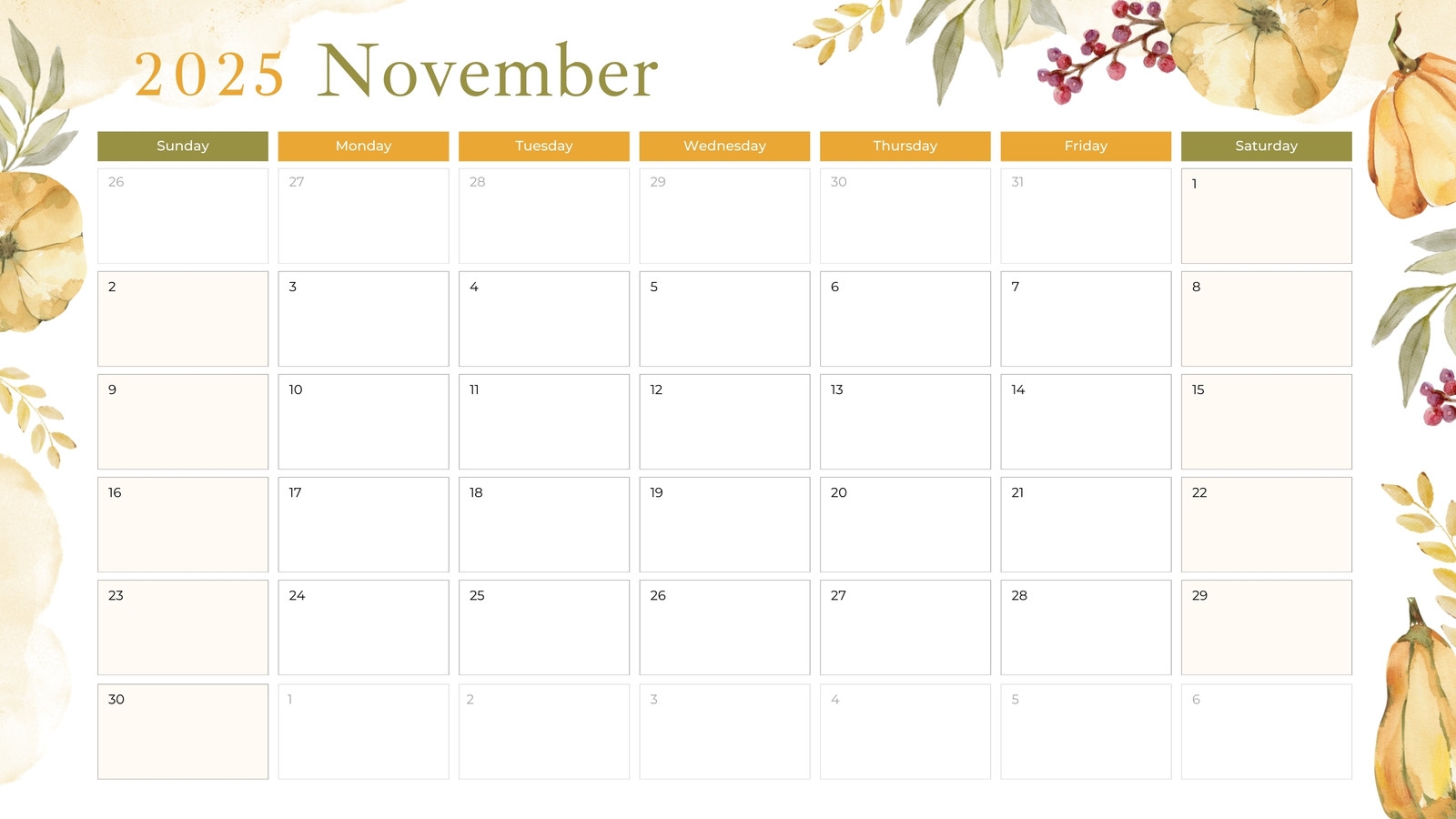 Free And Printable November 2025 Calendar Templates Canva
