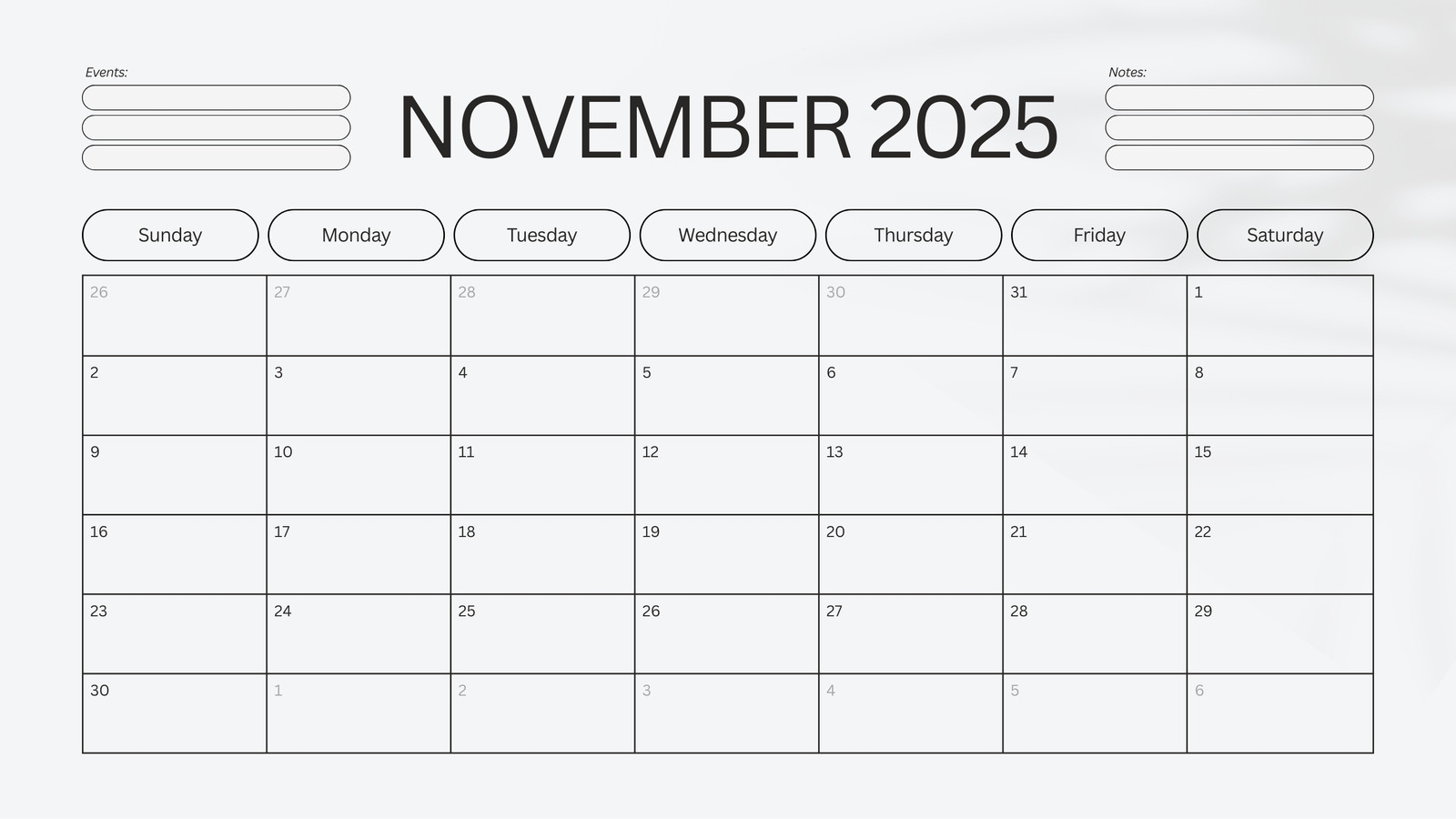 Free And Printable November 2025 Calendar Templates Canva